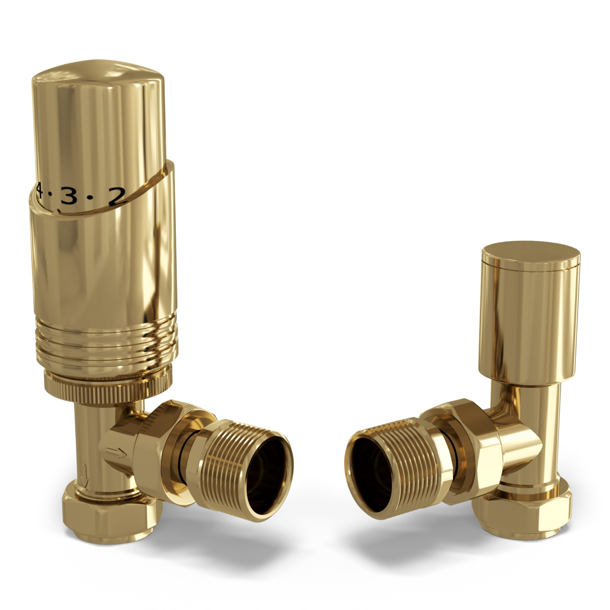 Uk Radiators Polished Brass Angeled Thermostatic Radiator Valve 1/2" X 15Mm - Talus Bold