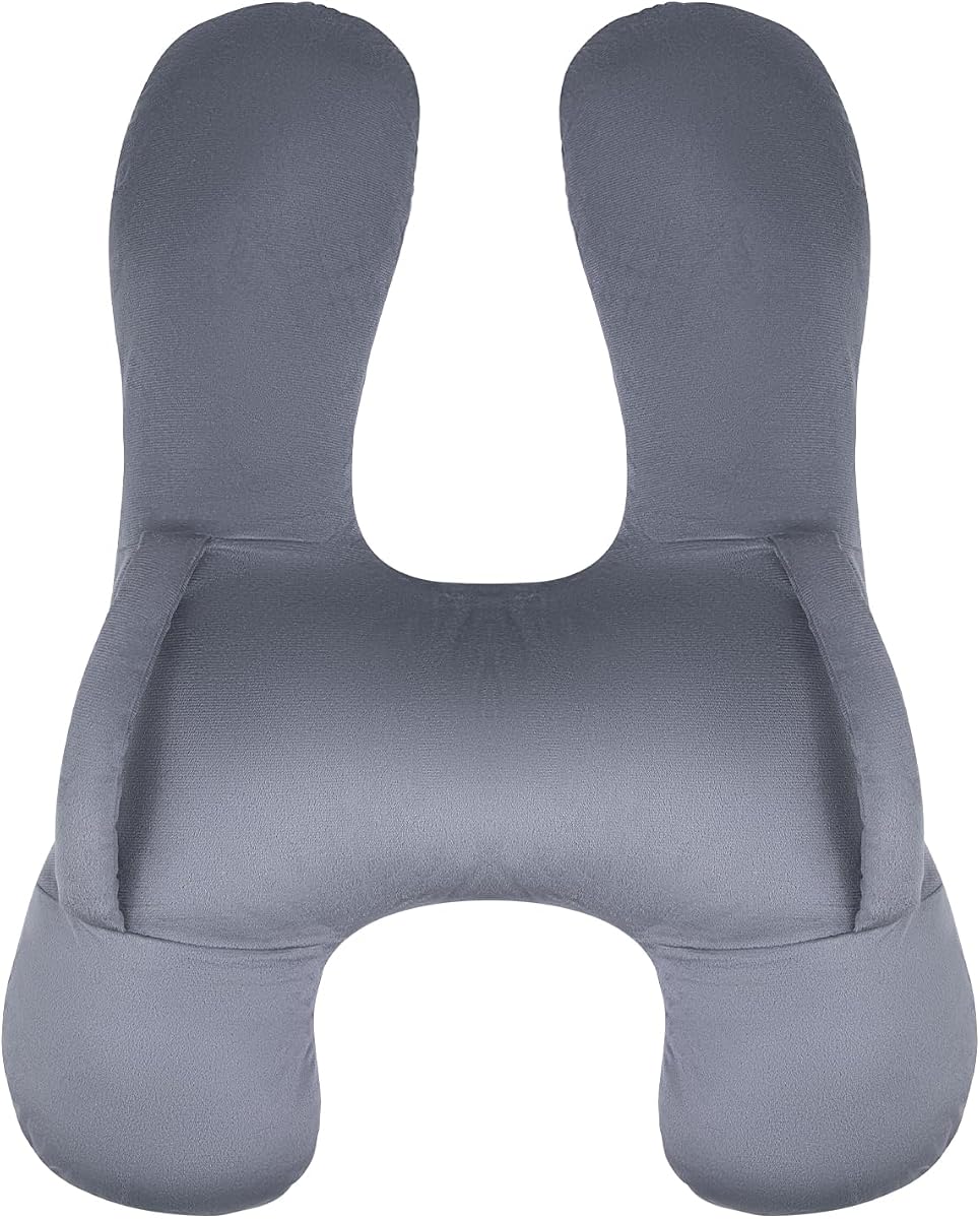BEBAS H-Shaped Kids Travel Pillow for Car Travel Accessories for Children - Soft Breathable Supports Neck Head for Sleeping - Adjustable Strap for Airplane Long Road Trip (Grey)