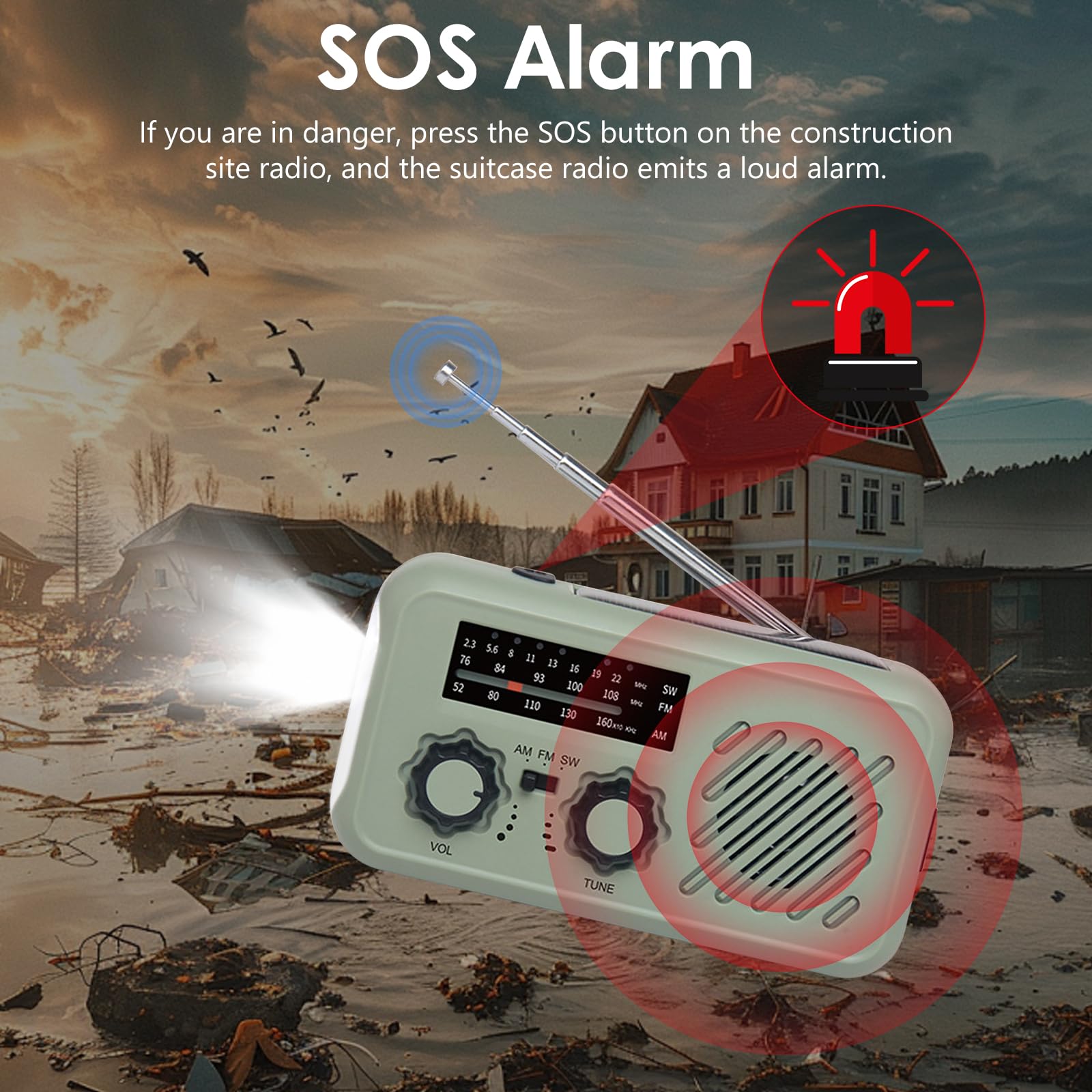 Radio de Emergencia Portátil, FM/Am Emergency Radio con Solar Recargable Radios de Dinamo con Manivela, SOS Allarme, Powerbank, Radios Solare Kit di Emergenza Dinamo per Campeggio, Ourdoor