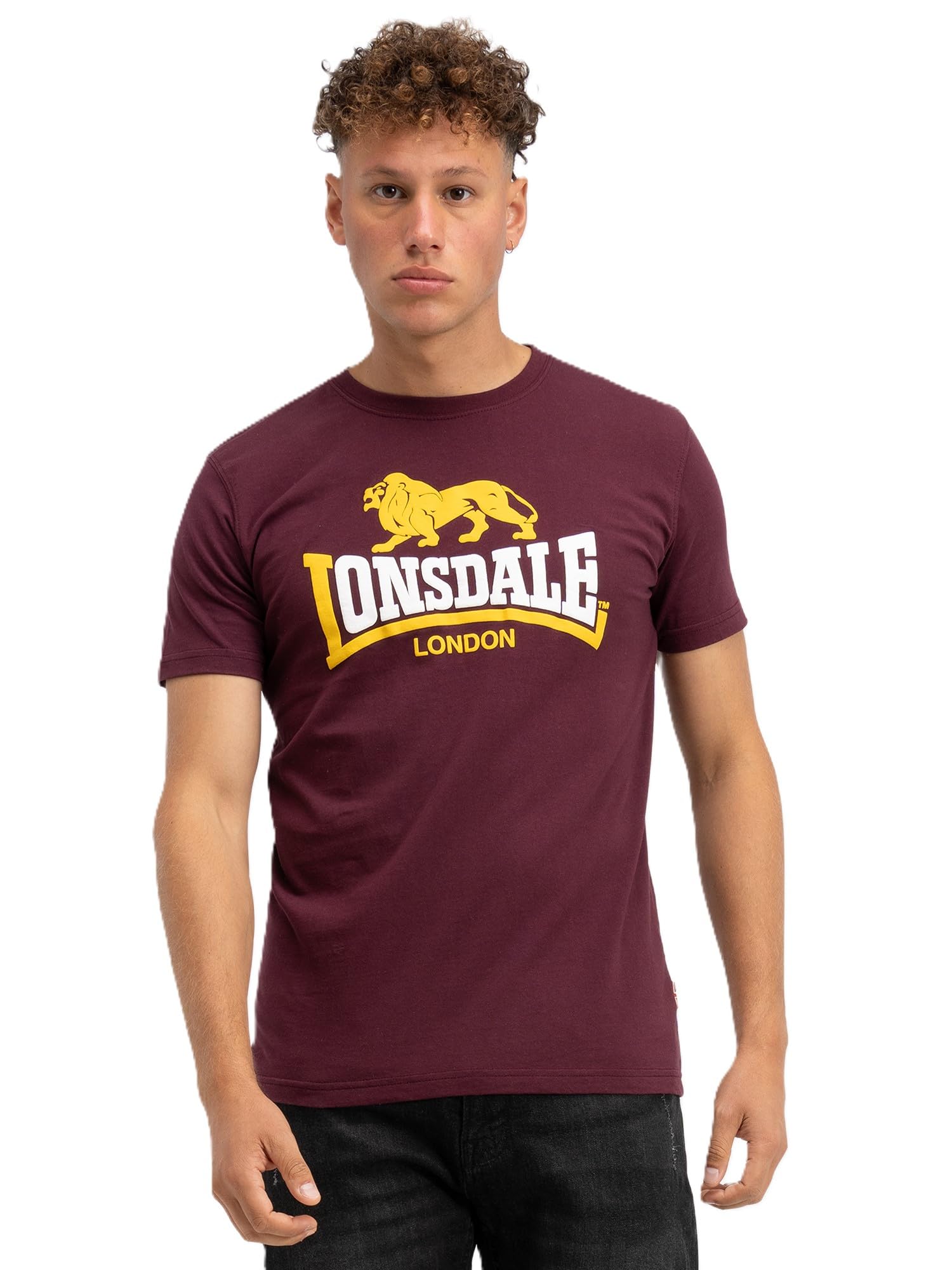 Lonsdale Men's Oxblood Classic T-Shirt with Vintage Lion Logo Regular-Fit NEW 2020 Model HOLMPTON 100% Cotton