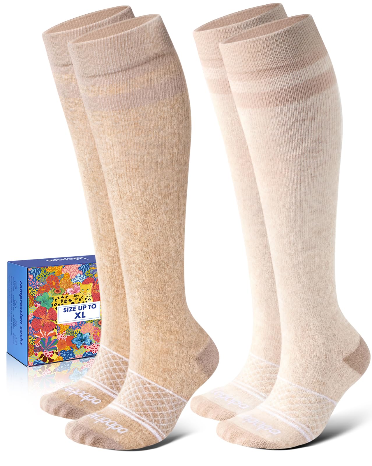 2 Pair Cotton Compression Socks for Women 15-20mmHg