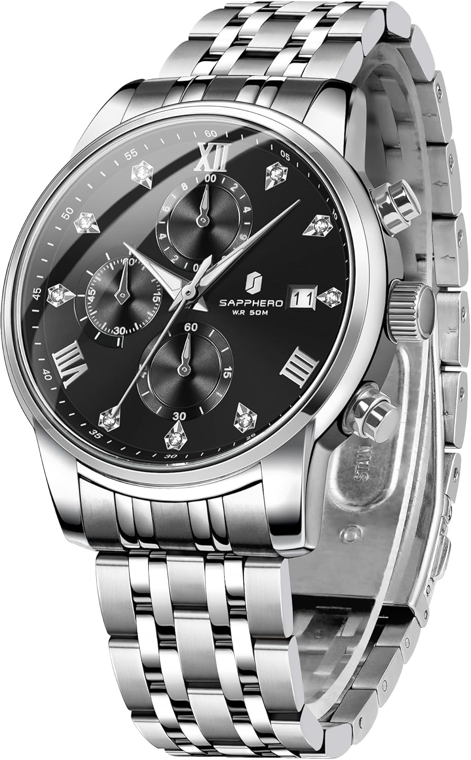 SAPPHERO Round Stainless Steel Watch for Men, 50M Waterproof Luminous Stylish Mens Gift Wristwatch with Date Display and Analog Quartz Design - Image 7