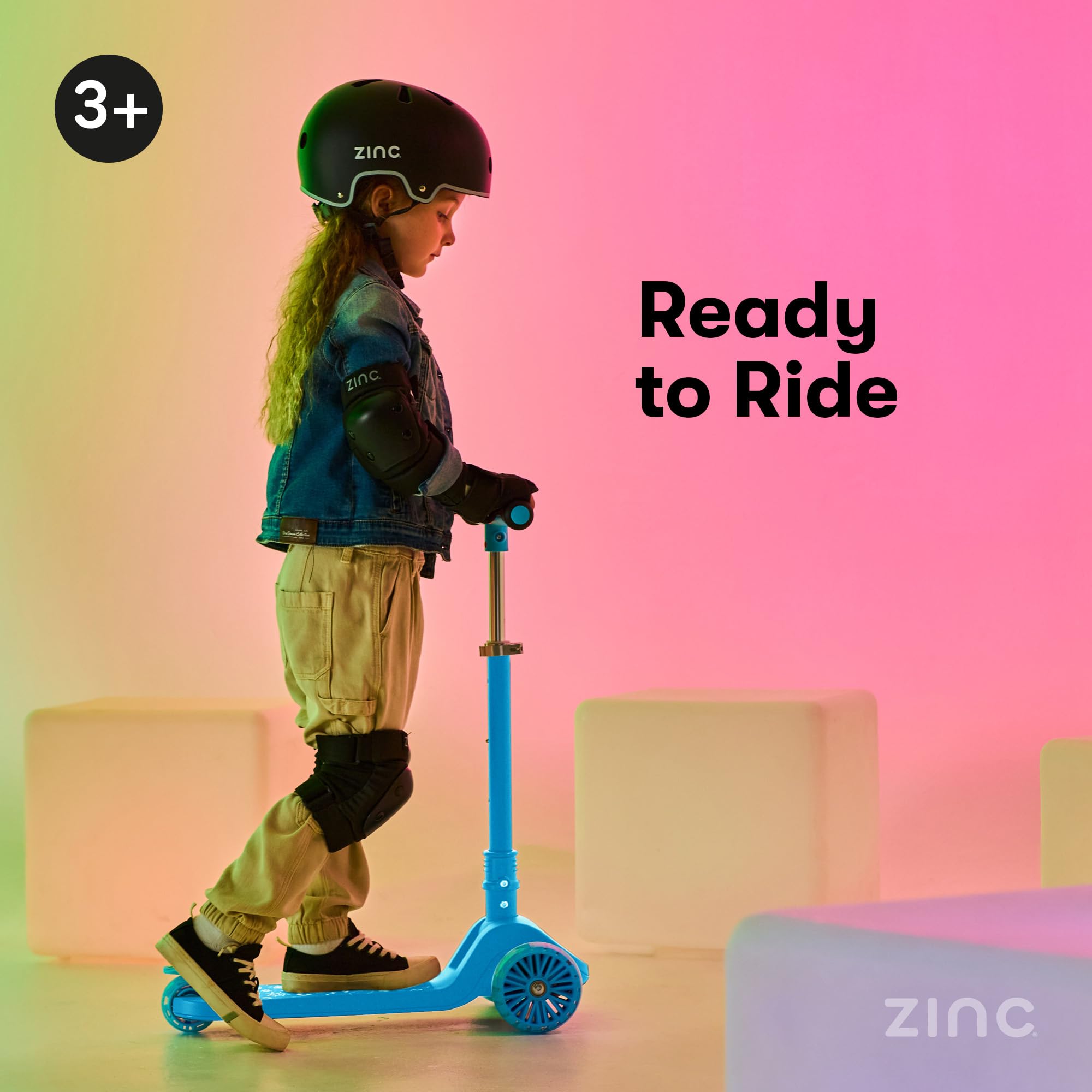 Zinc T-Motion Shine hulajnoga dla dzieci w wieku od 3 lat – trójkołowa, składana hulajnoga dla chłopców i dziewcząt, z podświetlanym blatem i kółkami LED, regulowana kierownica, sterowanie pochyleniem