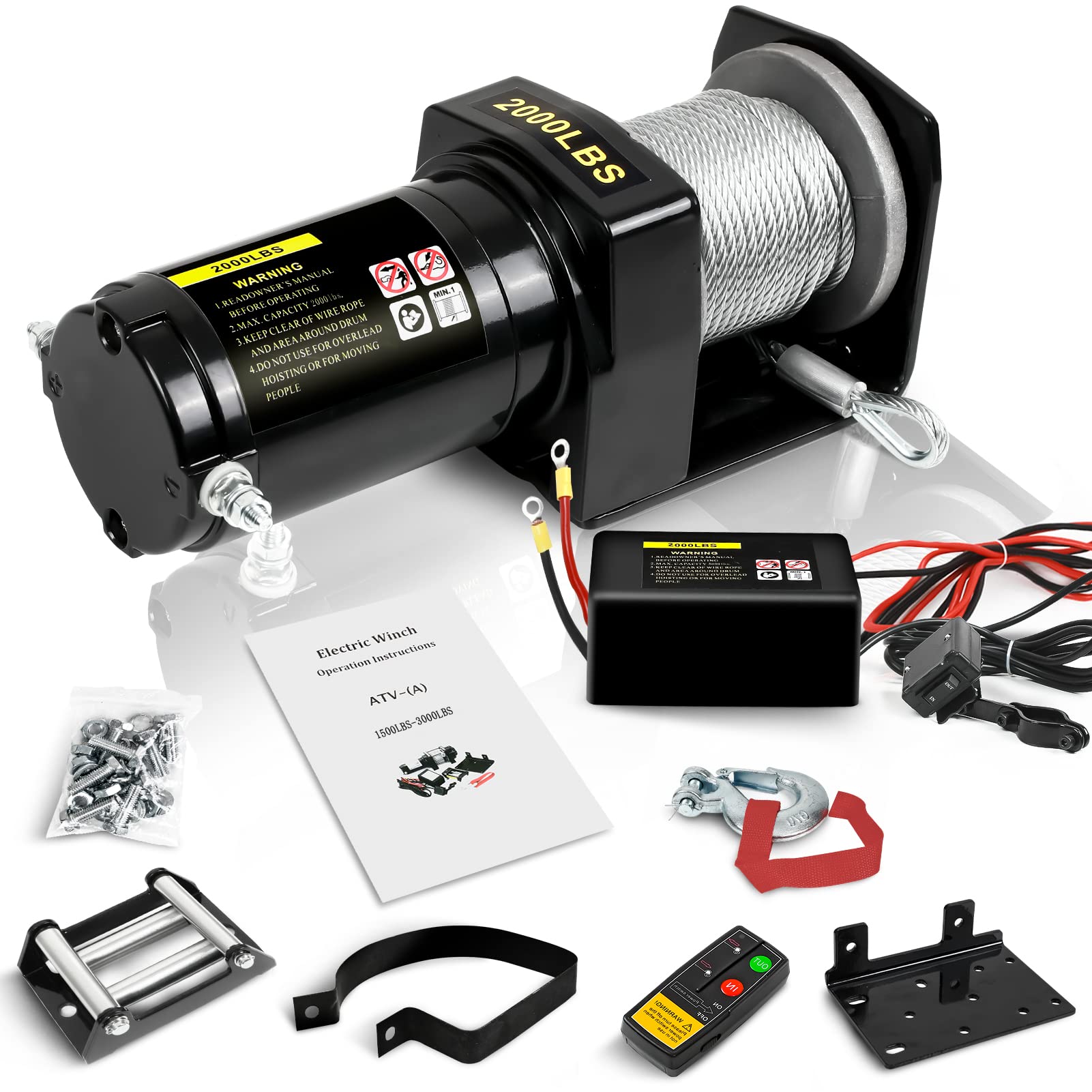 Buy ATV Winch 2000LB, 12V DC Electric Winch with 50Ft Steel Rope