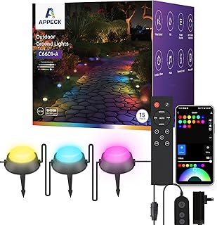 APPECK Smart Outdoor Ground Lights 15 Pack, 32FT RGBW Color Changing Pat...
