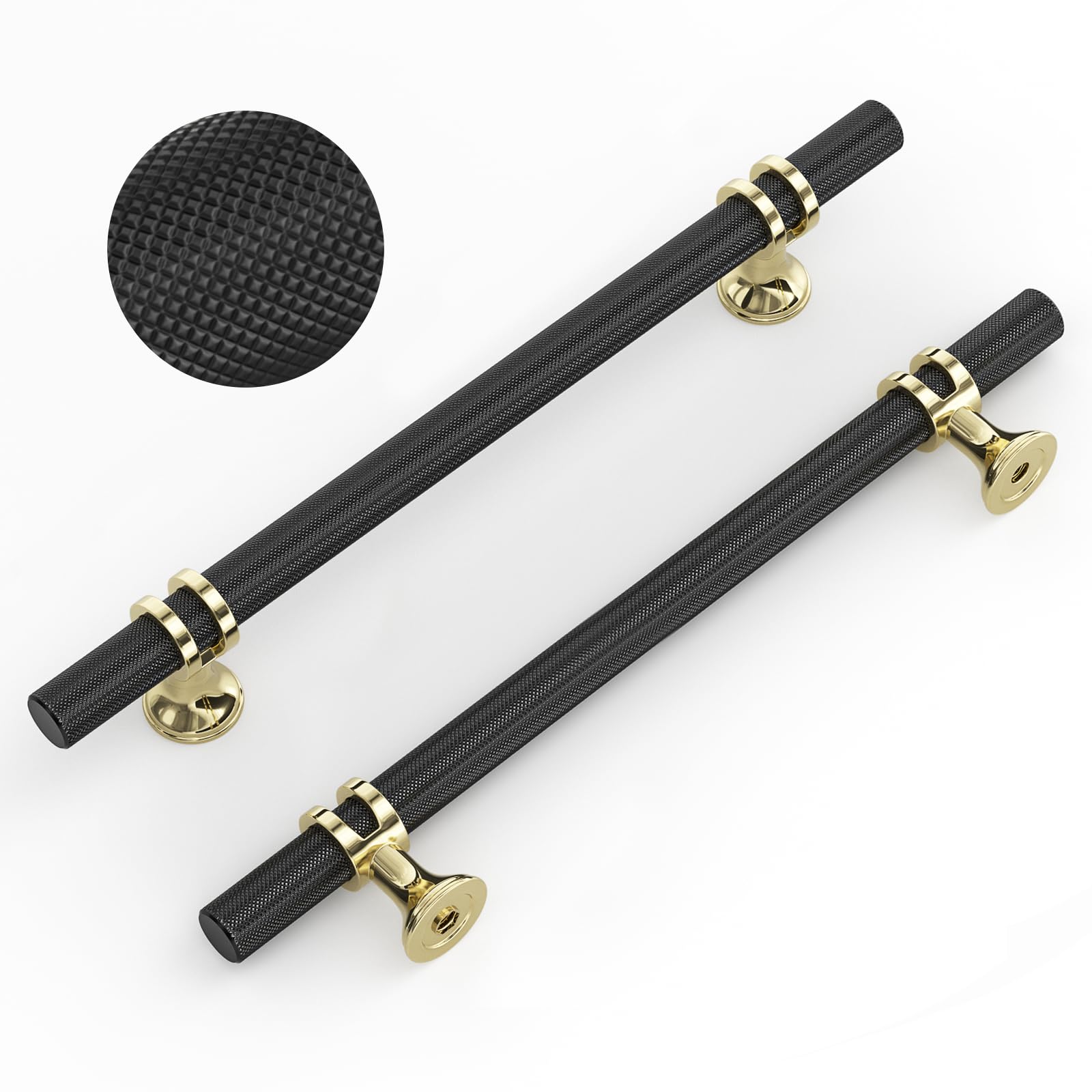 LONTAN 15 Pack Black Kitchen Handles 160mm Black Cupboard Handles, Knurled Grip, Aluminum Alloy Hardware for Furniture, Cabinet, Drawer, Wardrobe, Dresser
