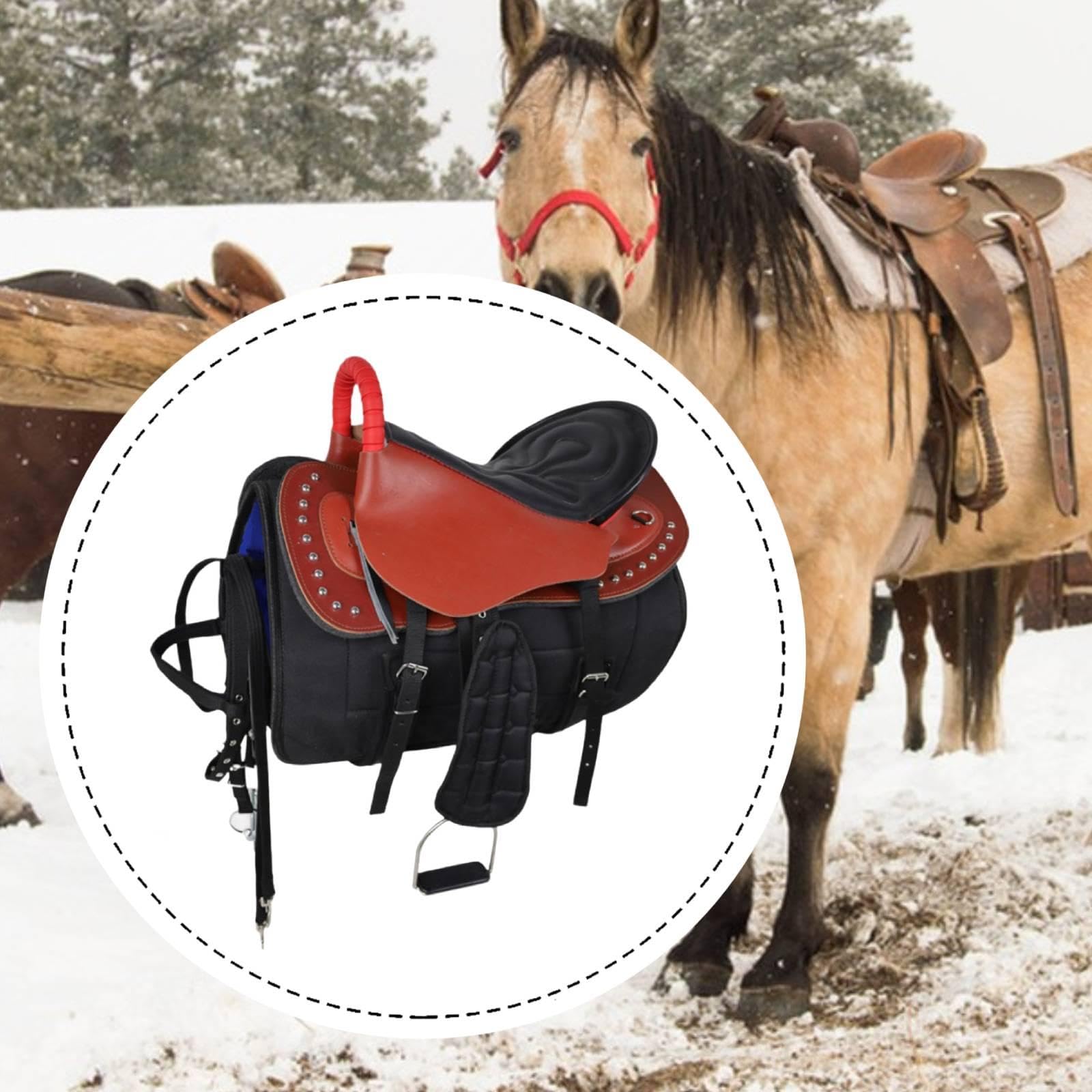 Silla de Montar para Caballo con Equipo Ecuestre Práctico Asiento de Montar Resistente Al Desgaste Juego de Correas Seguro Y Almohadilla Confortable a