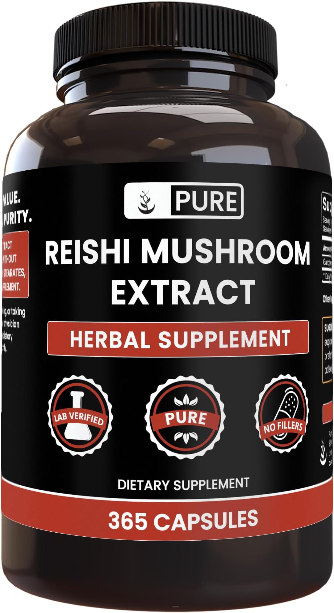 Reishi Mushroom Extract (365 Capsules) No Magnesium Or Rice Fillers, Always Pure, Lab Verified