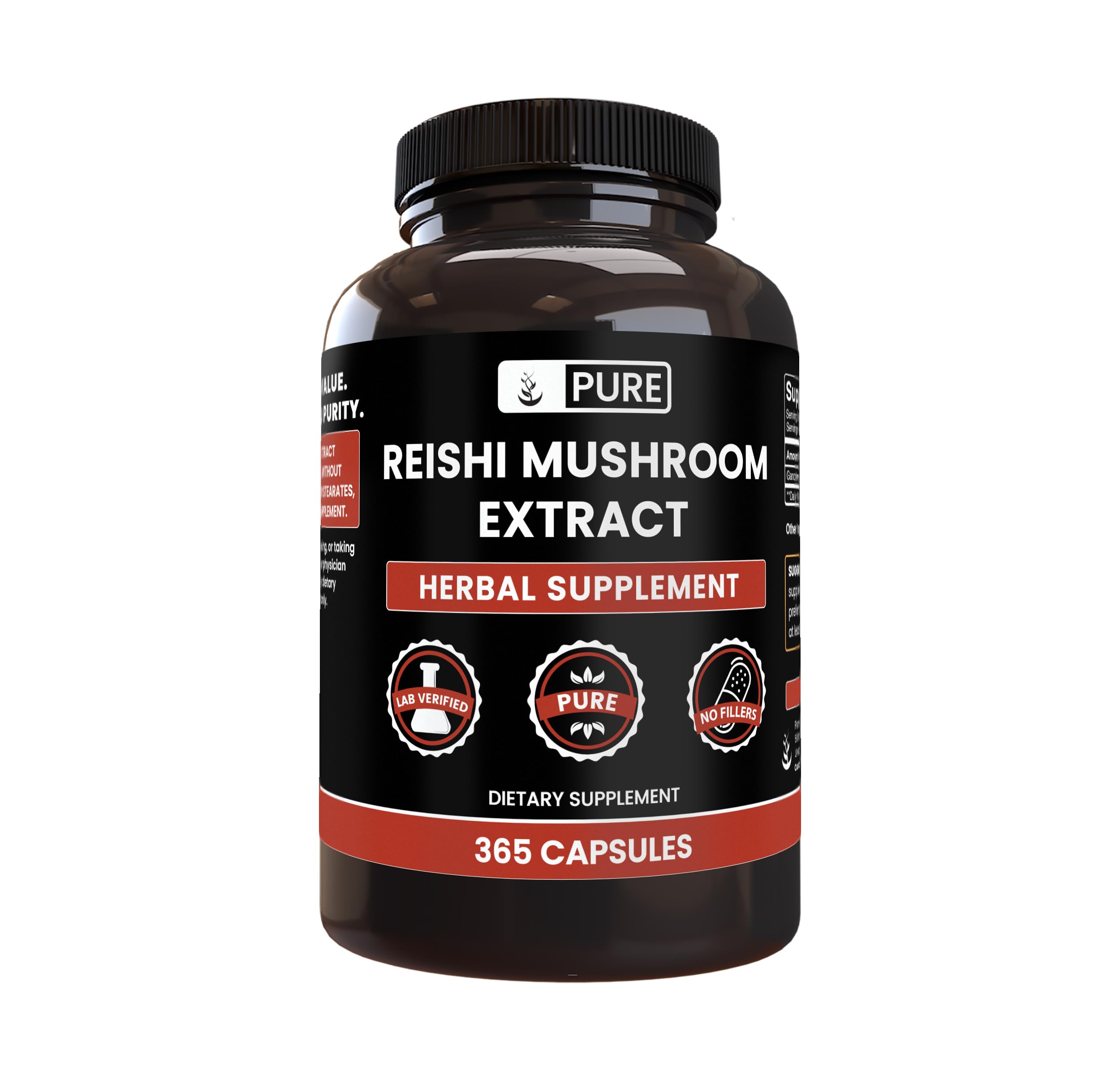 Pure Original Ingredients Reishi Mushroom Extract (365 Capsules) No Magnesium Or Rice Fillers, Always Pure, Lab Verified