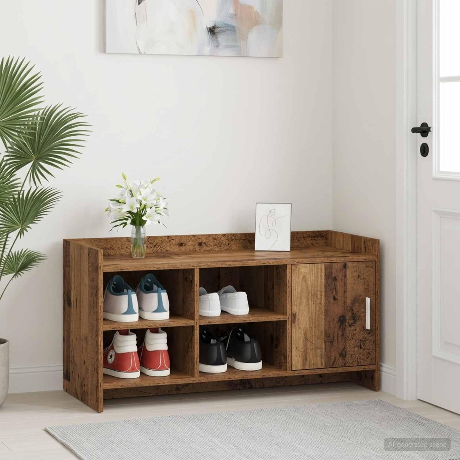 Szafka na buty z drewnianymi drzwiami inżynieryjnymi, 100 x 39,5 x 51 cm