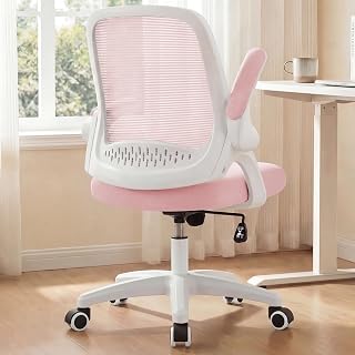 NEO CHAIR Office Desk Gaming Ergonomic Computer Chair with Lumbar Back Support Adjustable Height Swivel Rolling Wheels Flip-up Arms Mesh Chair for Home Vanity (Pink) - Amazon product rated Grade A