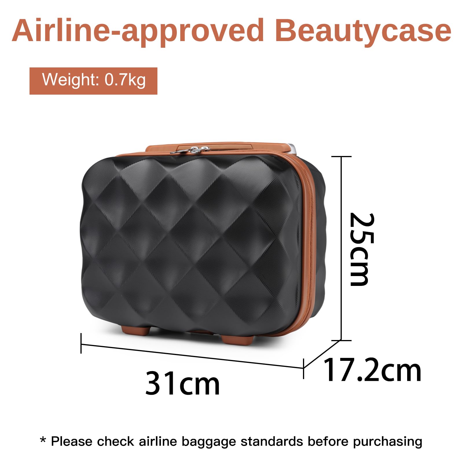 British Traveller Beauty Case 31x25x17,2cm Valigia Trolley Rigida Leggero Borsa da Toilette (13pollici, Nero/Marrone)