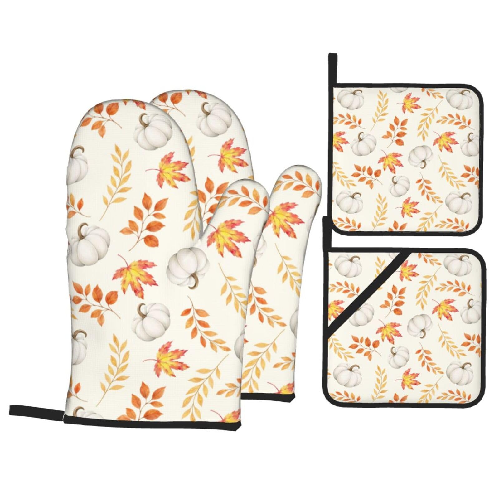 White Pumpkin Oven Mitts and Pot Holders Sets 4 Pack