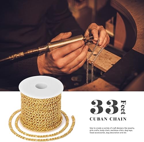 Miniatura 2 de 33 pies Cadena Figaro de acero inoxidable chapada en oro de 18 quilates, 0.138 in de ancho 304 cadenas de eslabones de acero inoxidable rollo a