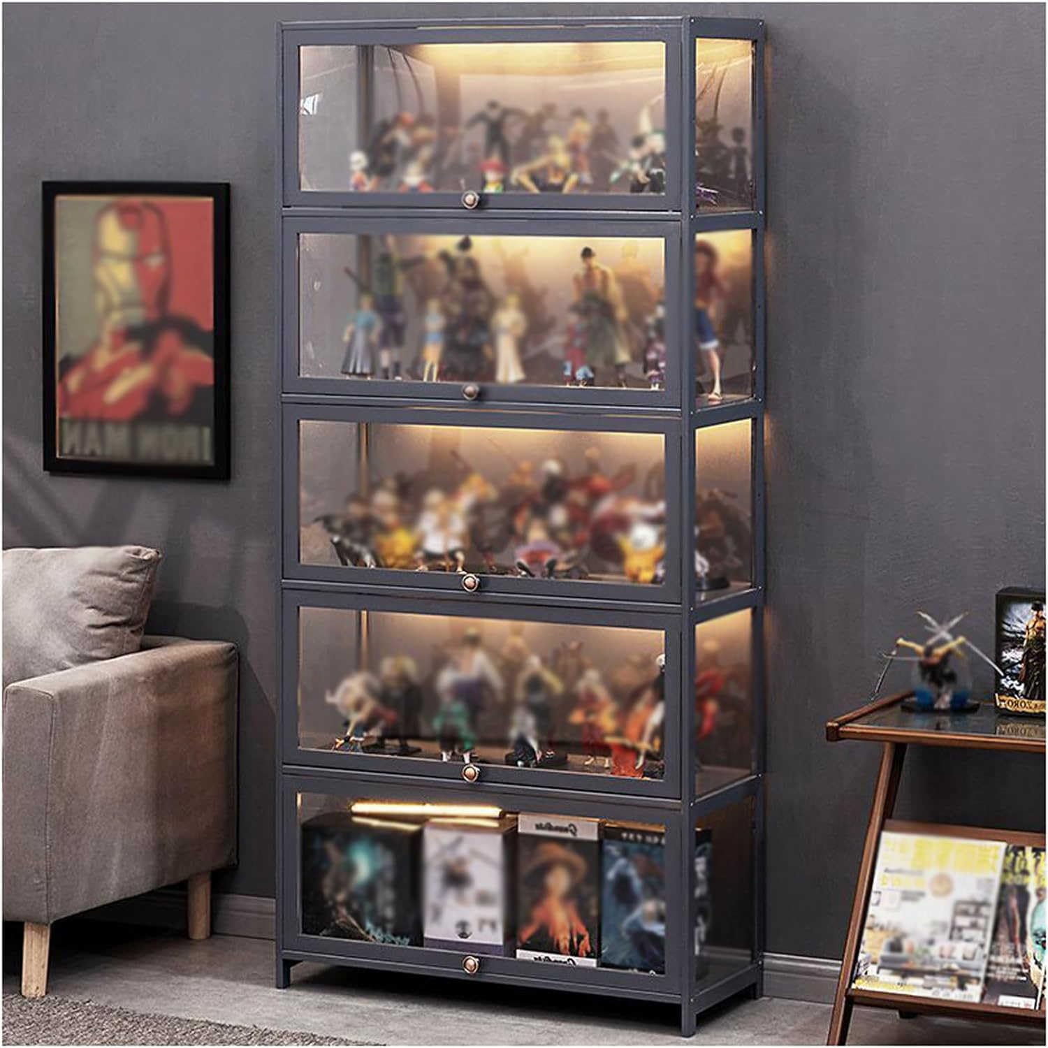Vitrina De Acrílico Vitrina Expositora para Colecciones Estanteria con Puertas Muebles De Salon Diseño De Puerta Doble,vitrina De Acrílico Multifuncional A Prueba De Polvo,Sellado Prueba de Polvo