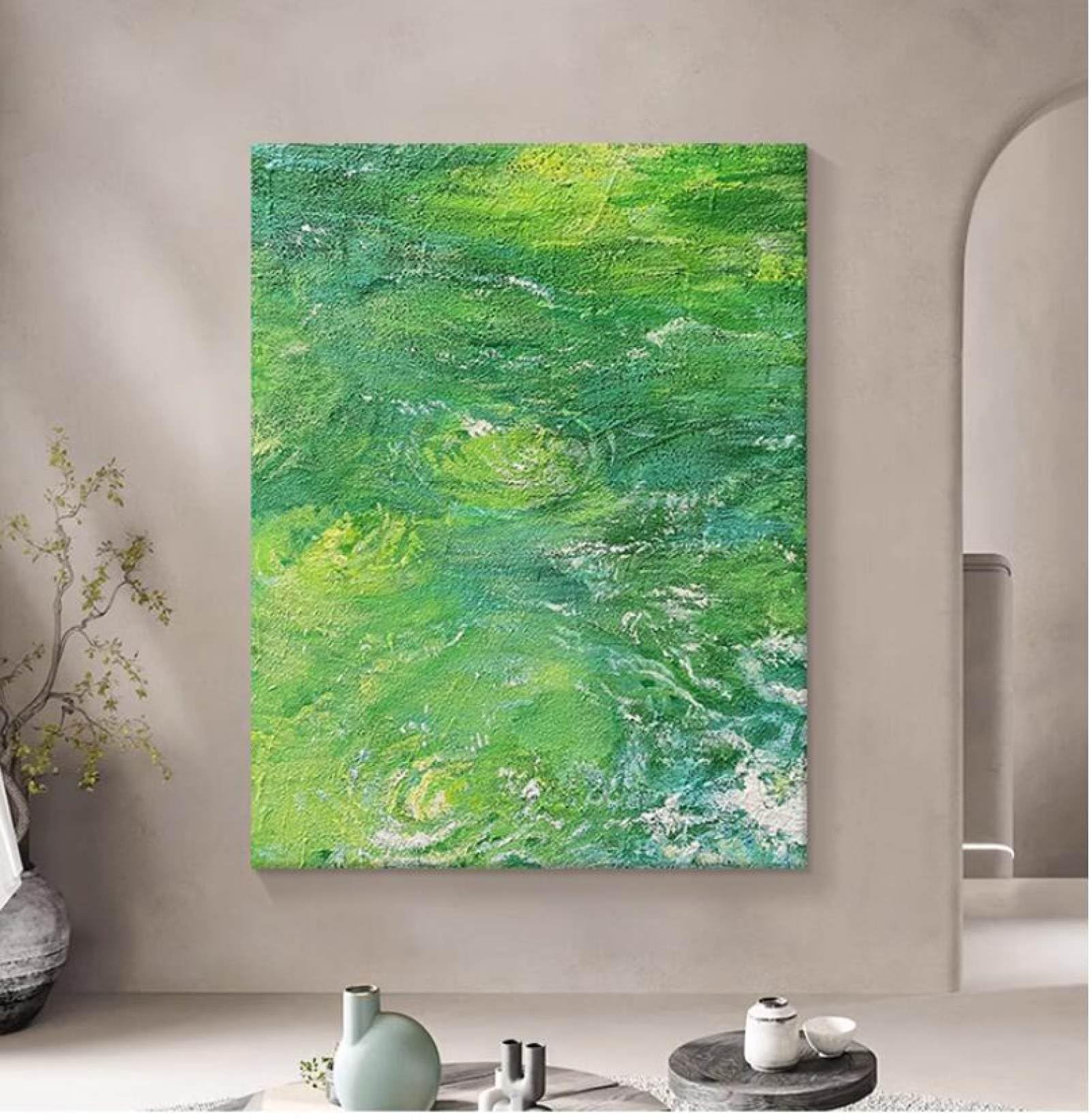 Art abstrait de texture de rivière verte pour grand mur de salon moderne