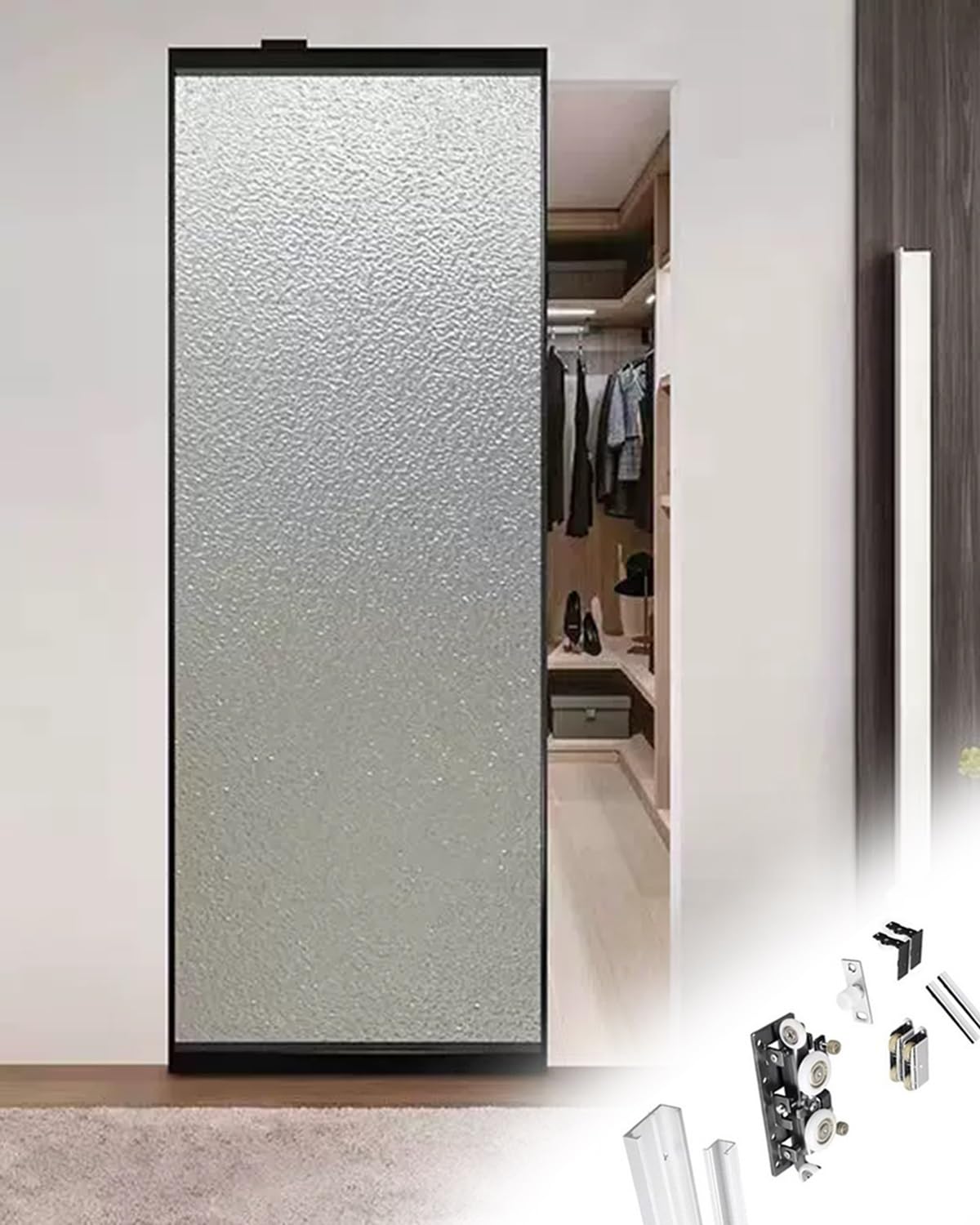 Kit Puerta Corredera Kit de Herrajes para Puerta Empotrada Oculta, Mecanismo de Puertas Correderas Invisibles para Garaje Armario y Clóset, Riel Tipo Caja de Bypass(96cm/3.1ft)