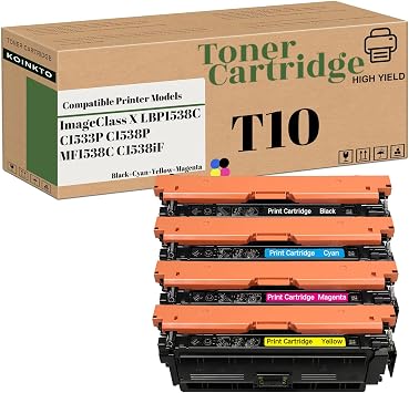 Compatible for Canon T10 4563C001 4564C001 4565C001 4566C001 Toner Cartridge with Chip for Color ImageClass X LBP1538C C1533P C1538P MF1538C C1538iF Printer KCMY 4-Pack