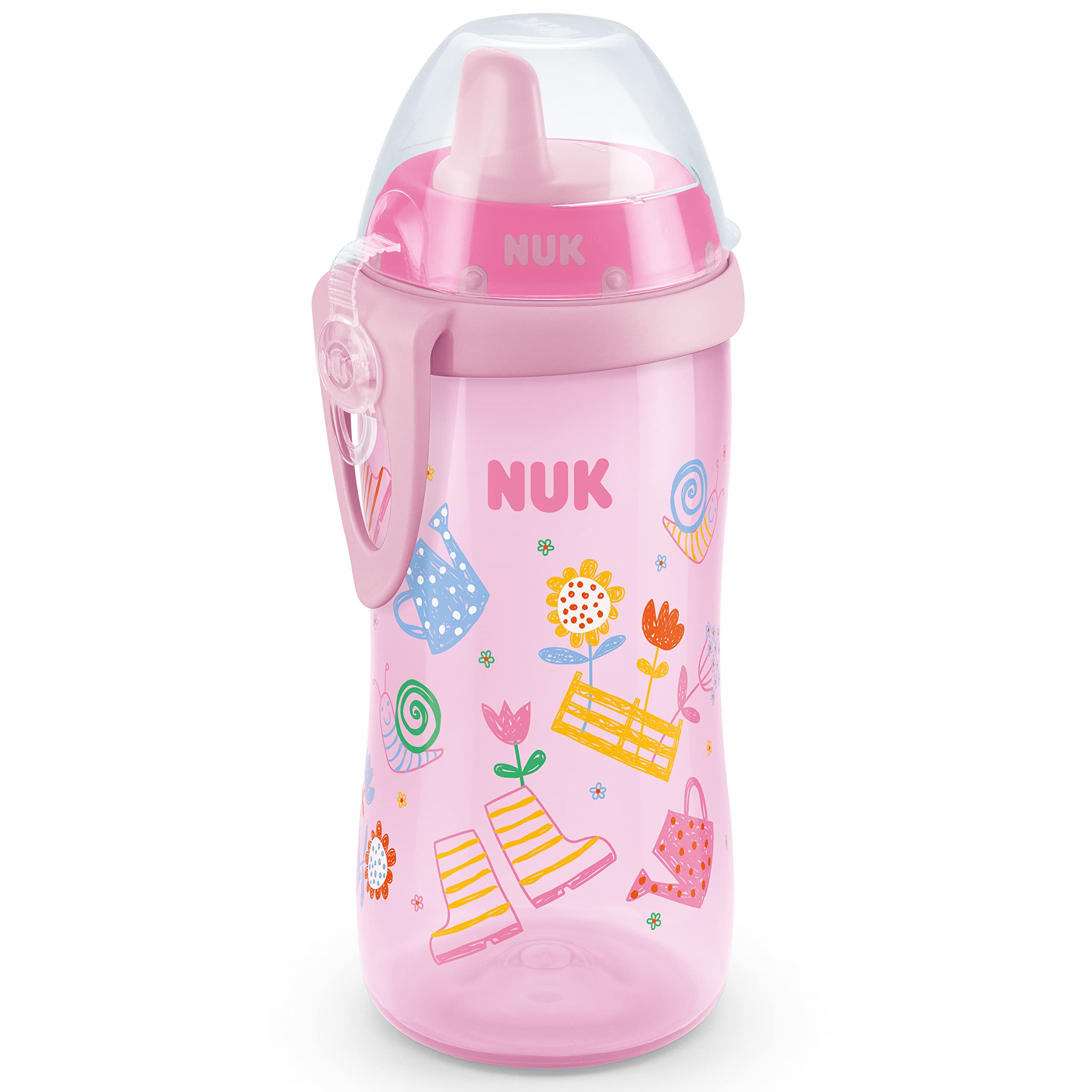NUK First Choice Kiddy Cup Trinklernbecher | 12+ Monate | auslaufsichere | beißresistenter Trinkschnabel | Clip & Schutzkappe | 300 ml | BPA-frei | Rosa