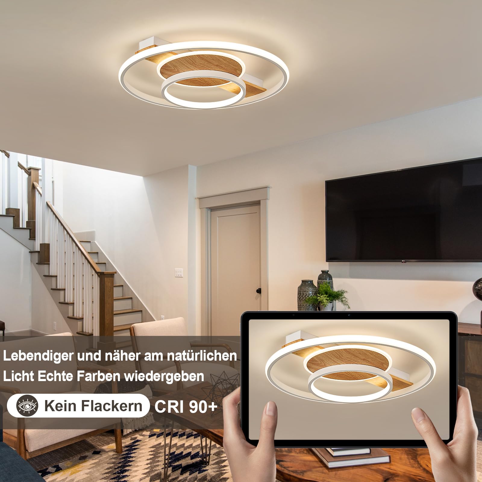 Qamra Modern Round LED Deckenleuchte,Weiß Deckenlampe 50 cm,4000 K | Deckenleuchte aus Aluminium, Metall und Silikon,Geeignet für Wohnzimmer, Schlafzimmer, Badezimmer, Flure,Küchen,48 W