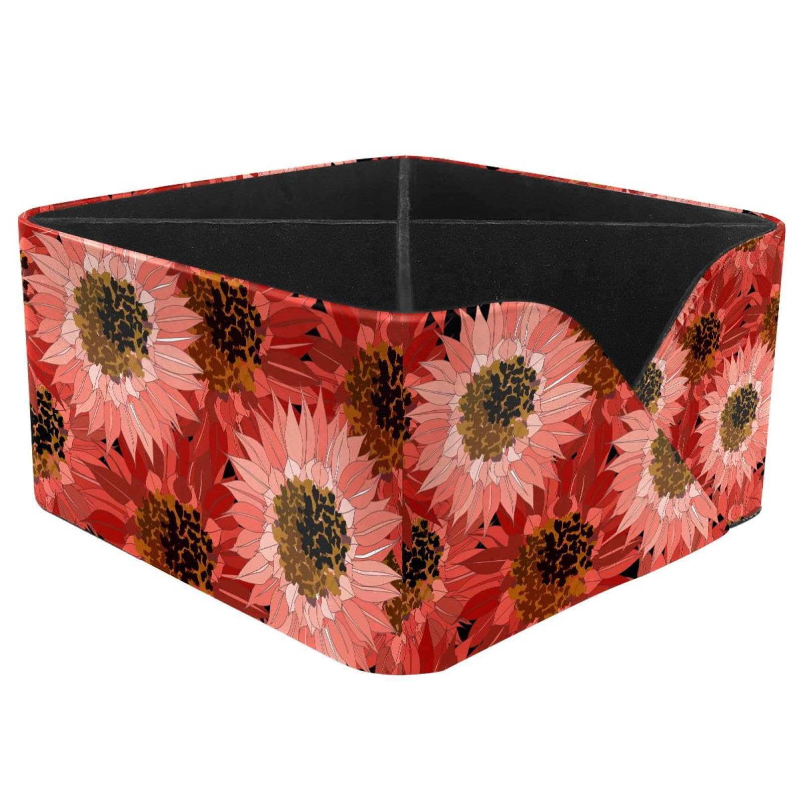 KengjuTesu Seamless with Red Sunflowers Pattern Desktop Organizer Pen Holder, Rectangular Pencil Cup for Office, Study and Makeup Stations