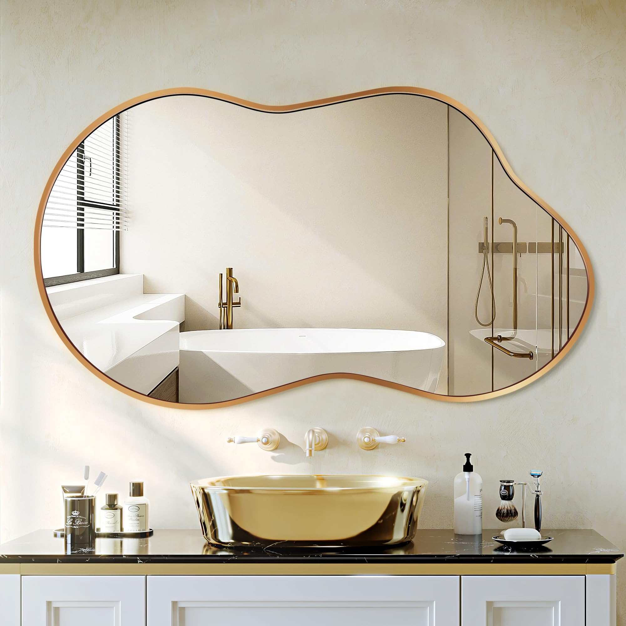 Dorlicecass Irregular Wall Mirror - Wall Mirrors Decorative 20"x36" Gold Asymmetrical Mirror Aviation Aluminum Alloy Frame for Bathroom, Bedroom, Living Room, Cloakroom, Entryway