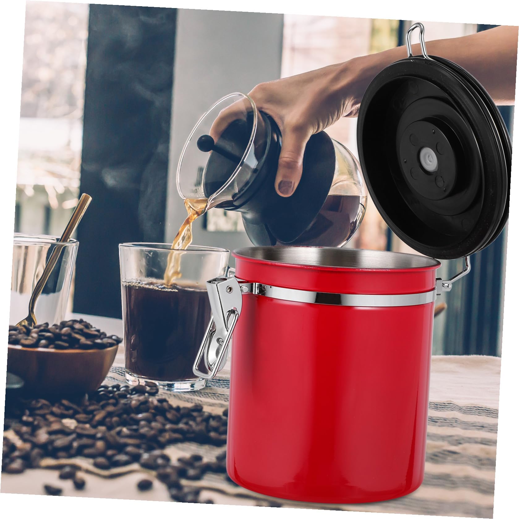 Hohopeti Edelstahl Vorratsdose Luftdicht Verschließbar Klein Rot mit Deckel für Kaffee Bohnen Lebensmittel Aufbewahrung