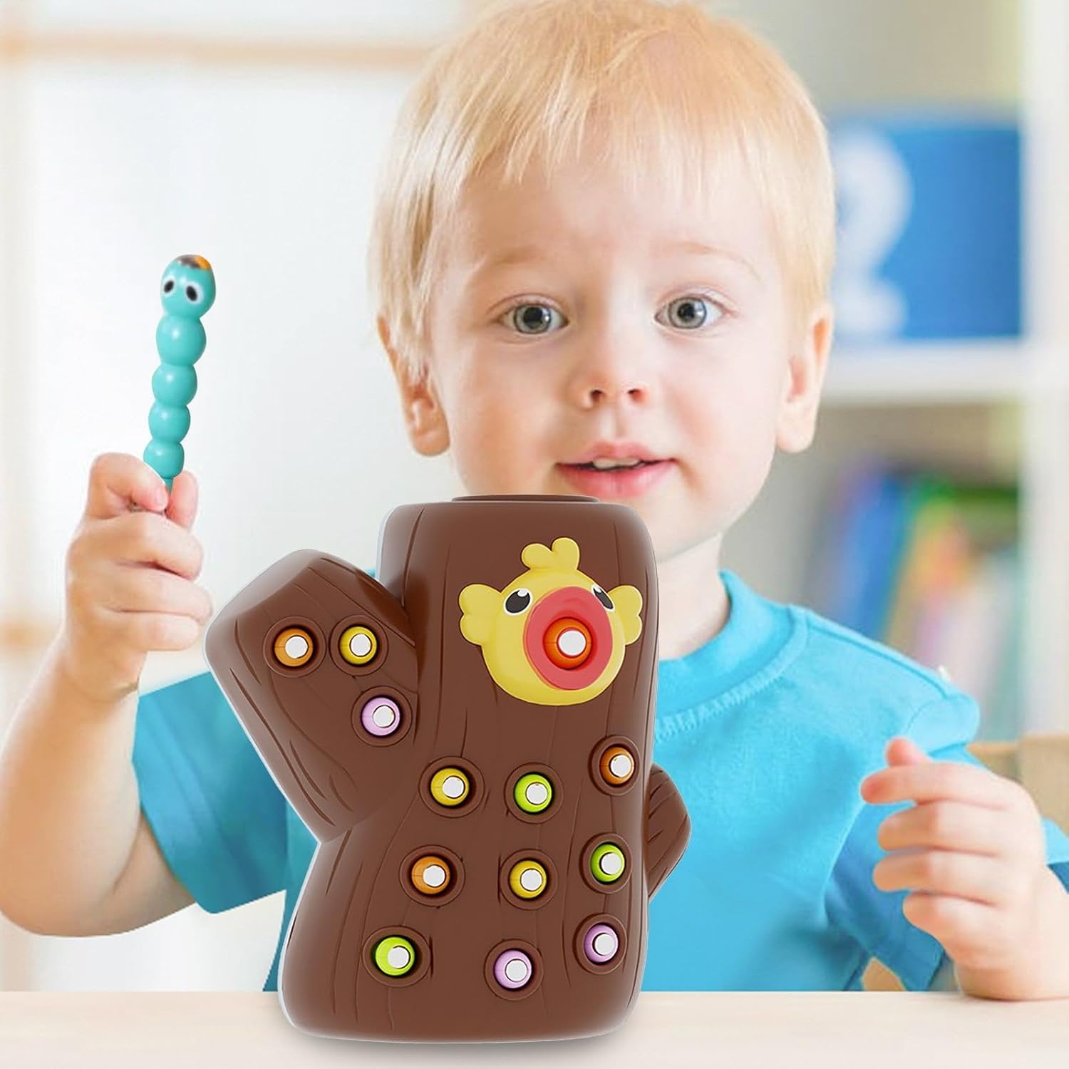 Happy Hues® Sorting & Stacking Toy- Skills Enhancement Motor Skill Toys for Toddlers/Kid -Magnetic- Capture The Worms Toys | Early Educational-Montessori Toy (Woodpecker) - Image 9 thumbnail
