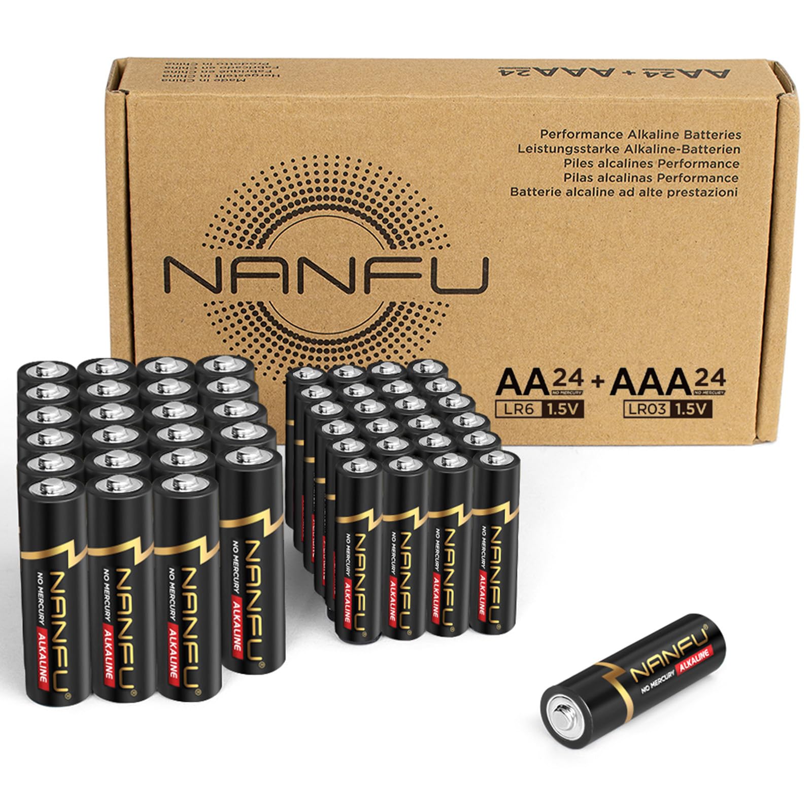 NANFU AA and AAA Alkaline Batteries 48 Combo Pack 24 Double AA 24 Triple AAA Battery 1 5V
