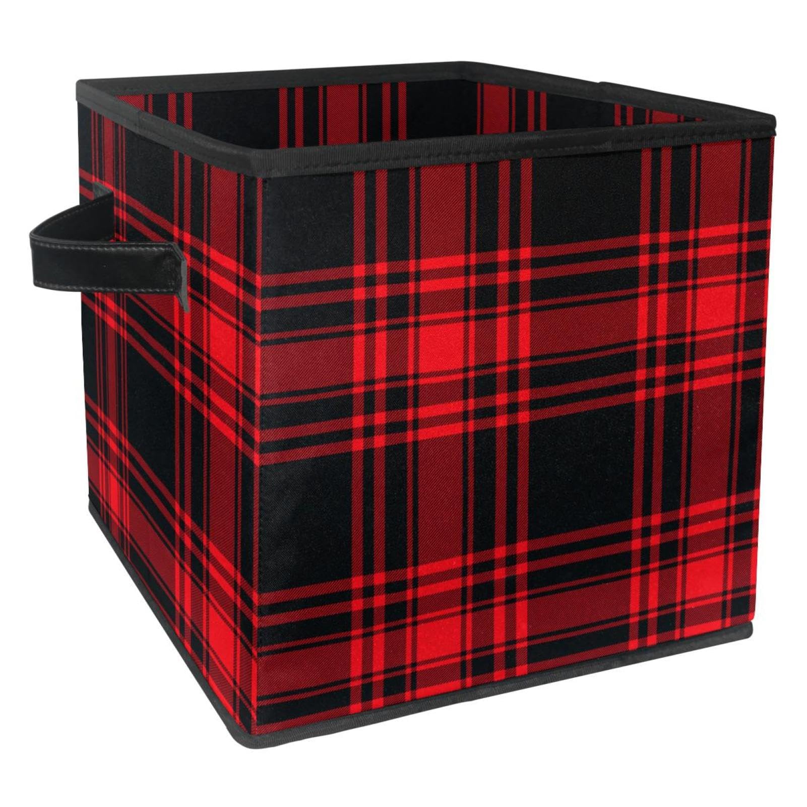 Boîte de rangement pliable en tissu écossais rouge et noir pour placards et chambres