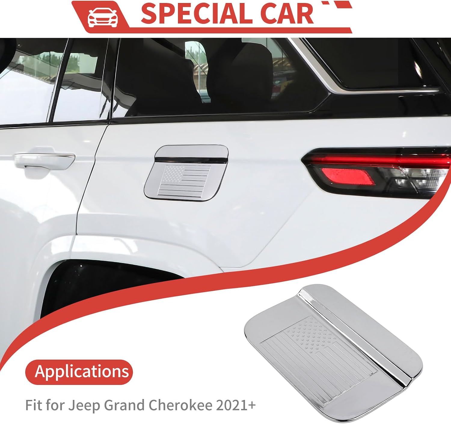Fuel Tank Gas Door Fit for Jeep Grand Cherokee 2021+ Fuel Gas Tank Cap Cover Fuel Filler Door Replacement Exterior Accessories (Chrome)