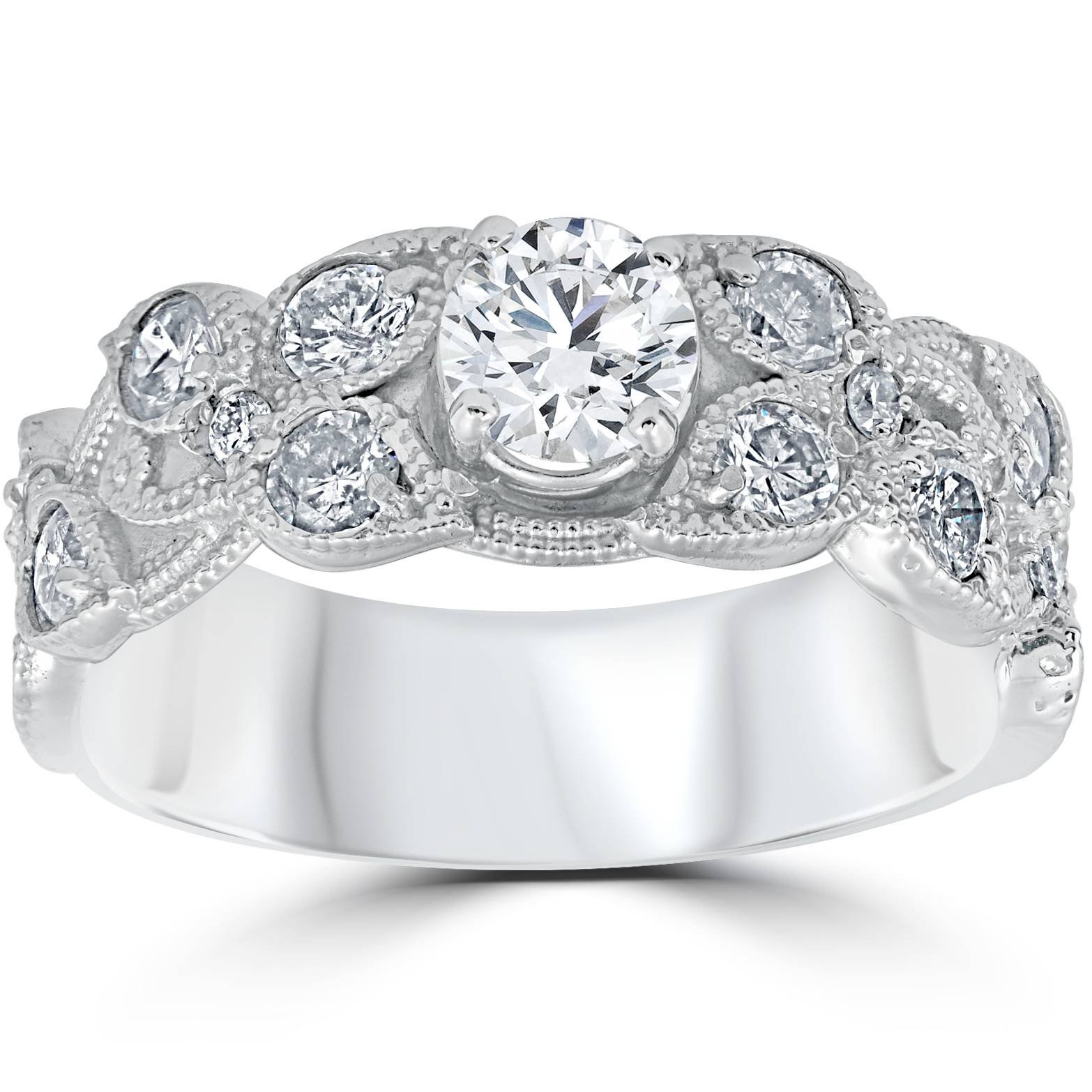 2ct Vintage Filigree Diamond Engagement Ring 14K White Gold