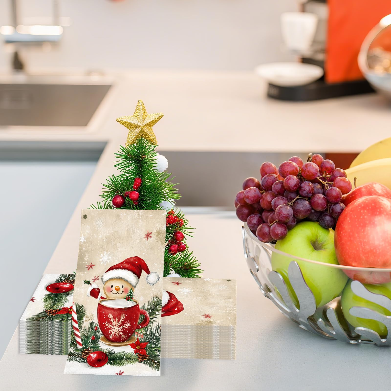 Tbsone 100 tovaglioli di carta usa e getta di Natale: tovaglioli per ospiti, decorazione da tavolo, bagno, casa, cucina, cocktail di vacanza