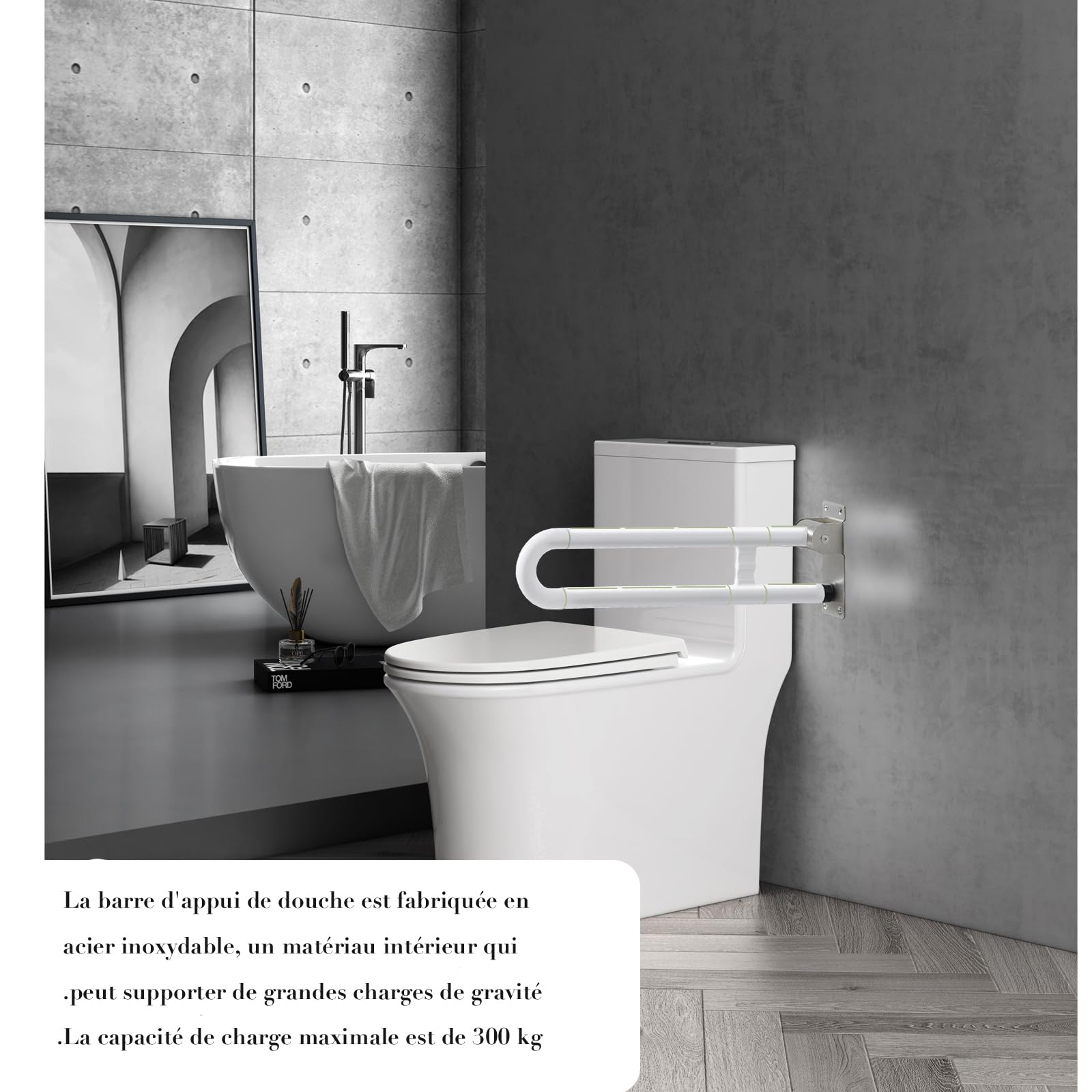 Poignée de Support Pliable Antidérapante pour Toilettes, Blanc