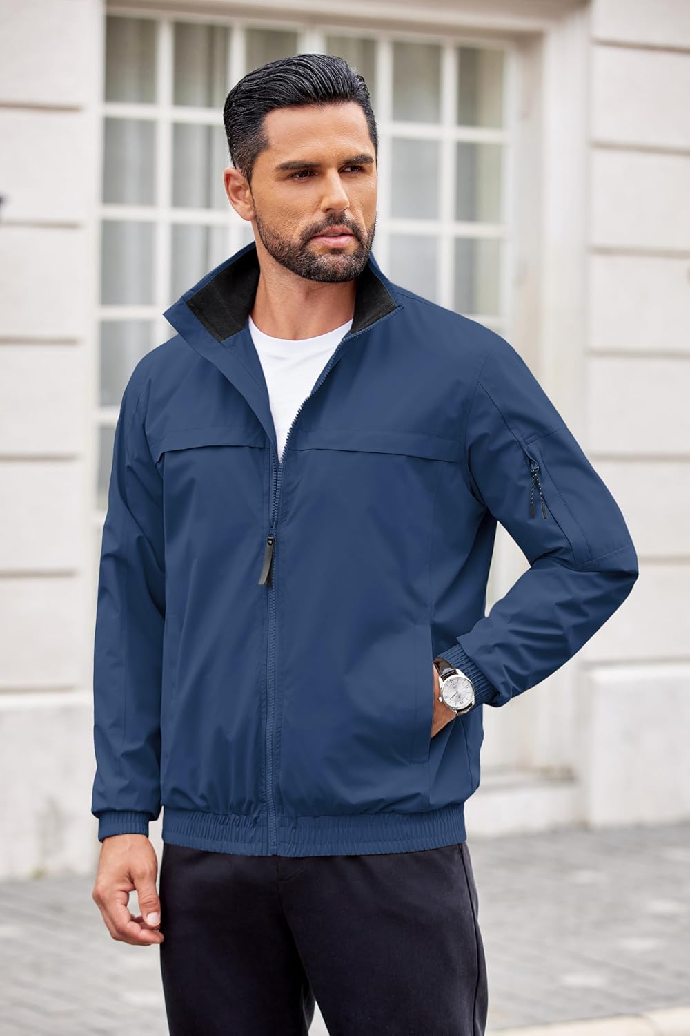 COOFANDY Mens Lightweight Bomber Jackets Stand Collar Windbreaker Softshell Jacket Zip Up Coat for Fall Outdoor - Image 3