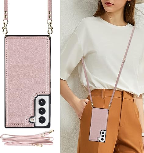 Miniatura 8 de UEEBAI Funda tipo cartera cruzada para Samsung Galaxy S23 Ultra 5G, soporte para tarjetas, bloqueo RFID, cierre magnético, oro rosa