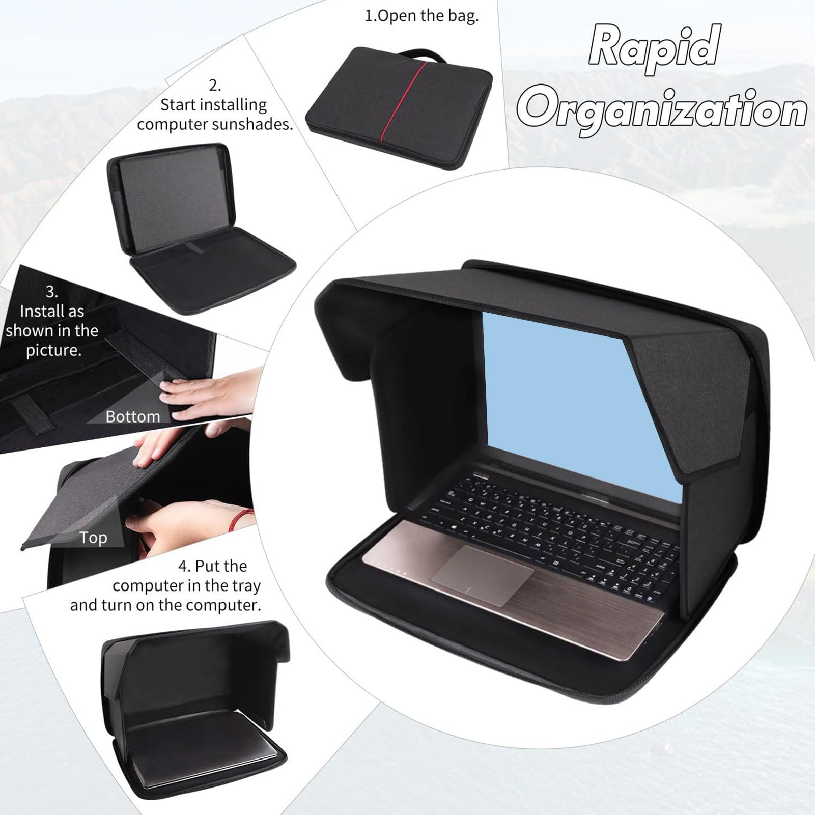 VBESTLIFE Ombra da Sole per Laptop, Laptop Sun Gare Shield Privacy Screen Hood, Borsa per Lapte per Laptop Pieghevole per Esterno, per 16 Pollici e Sotto i Laptop