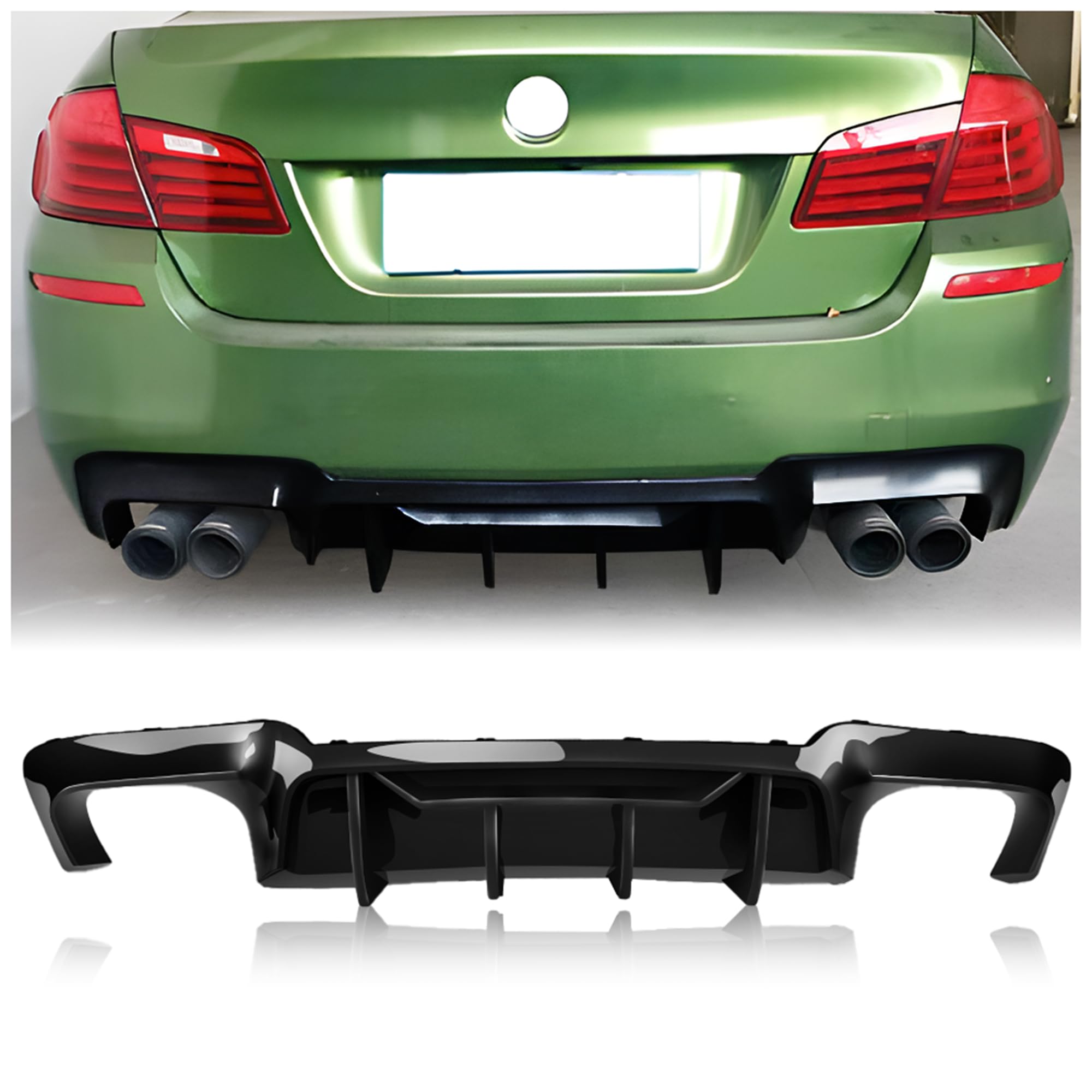 AeroBon Gloss Black Rear Diffuser Compatible with 2010-2016 BMW 5 Series F10 Sedan Rear Bumper Diffuser (C Style)