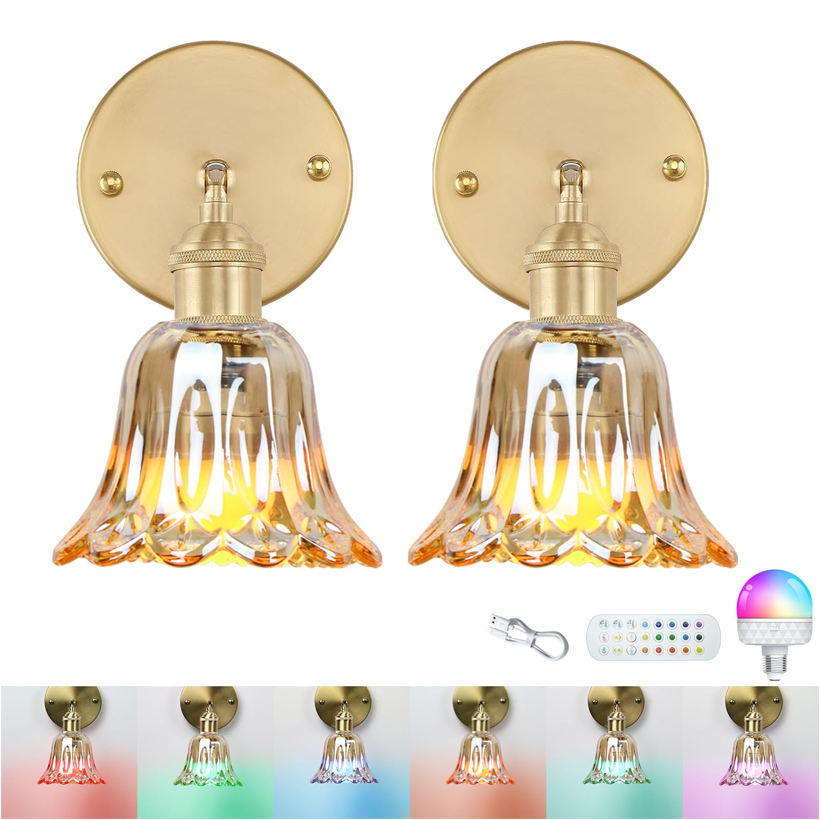GEEZO Vintage Battery Operated Wall Sconce, with Rechargeable Battery Powered Wall Light with Remote Control for Bedside Bedroom
