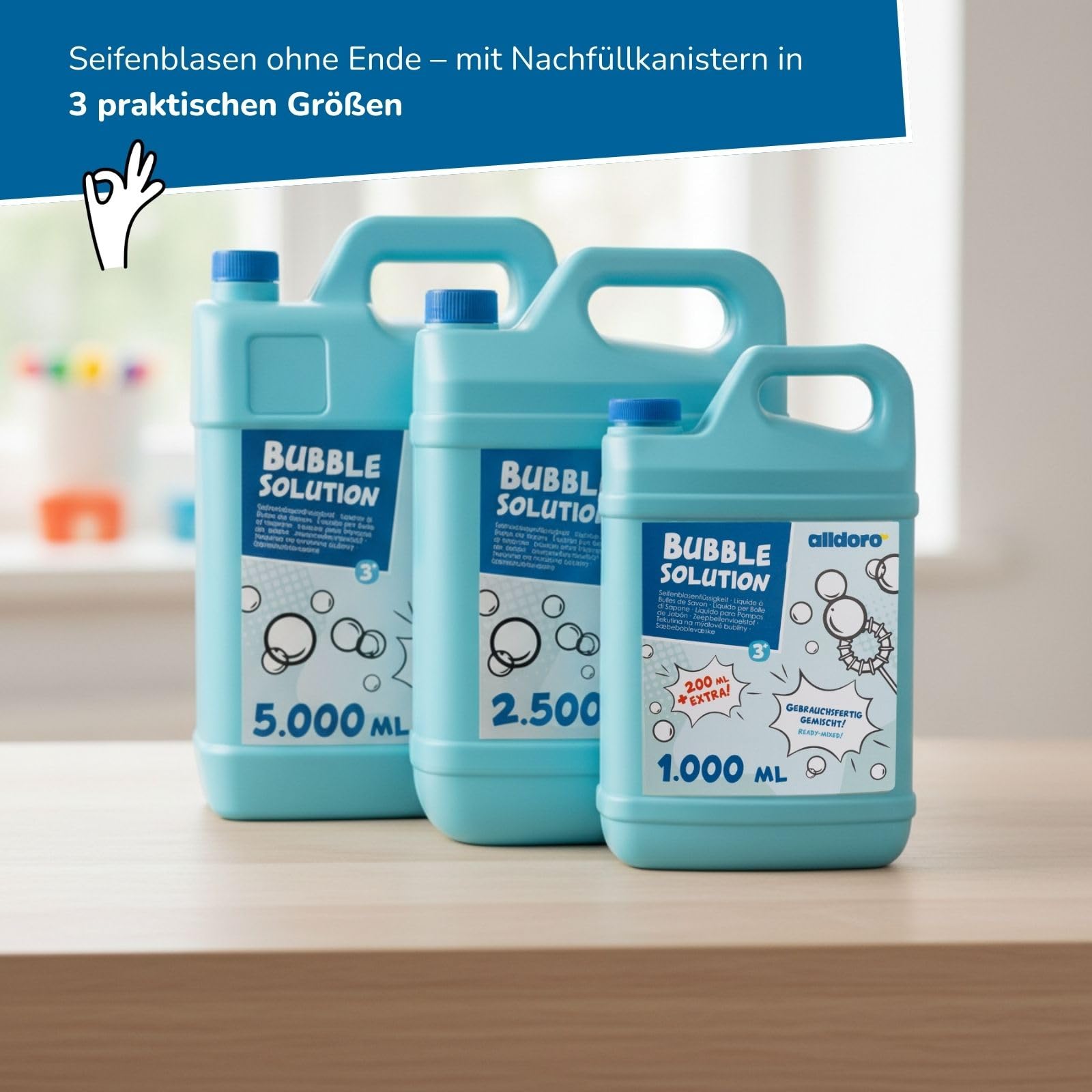 alldoro 60658 Bubble Fun Liquide pour Bulles de Savon en bidon de 5000 ML, Eau savonneuse en réserve de 5 litres XXL, bidon de Recharge, pour Enfants, Adultes, fêtes, événements