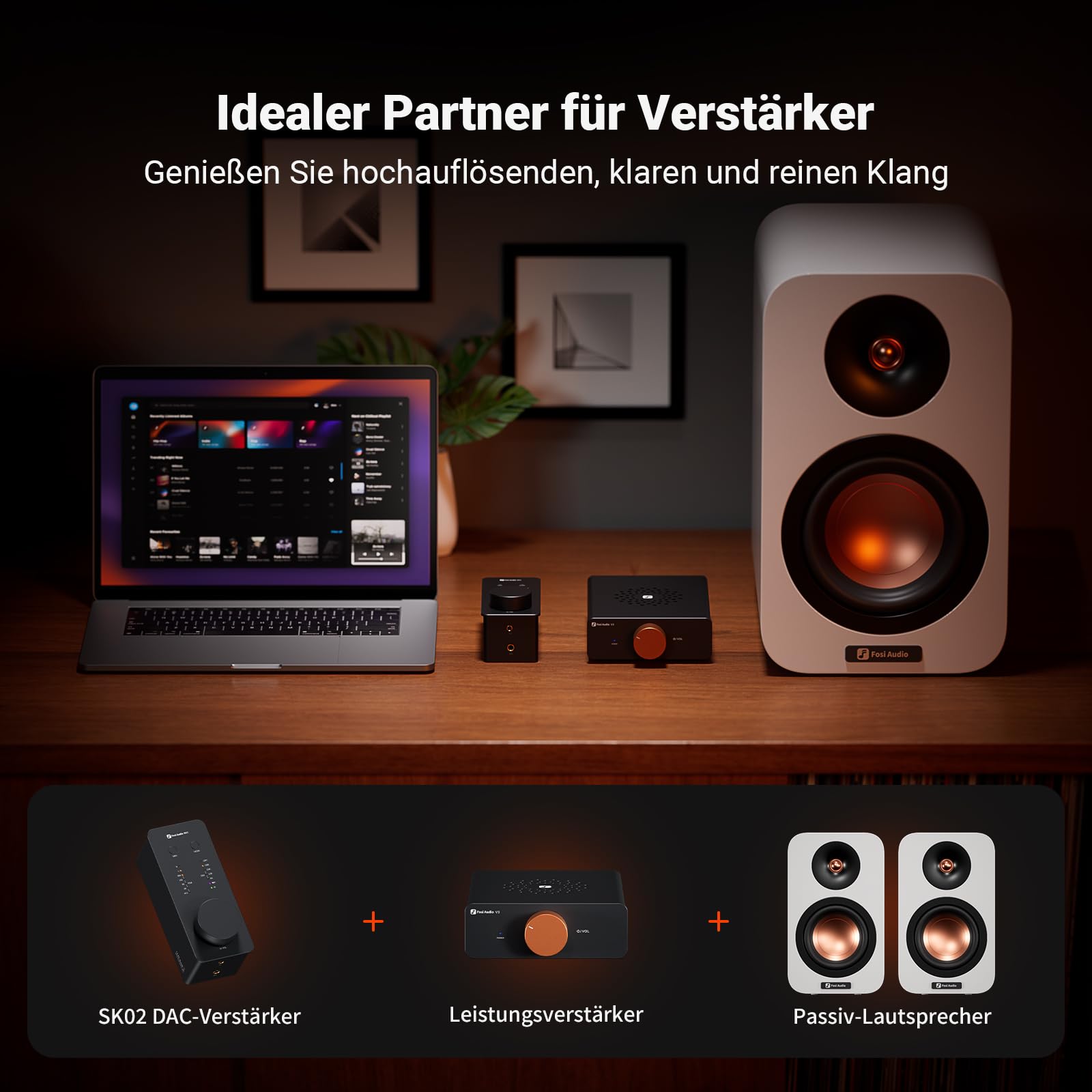 Fosi Audio SK02 DAC Amp Kopfhörerverstärker Desktop USB C auf AUX Digital zu Analog Audio Konverter Adapter Vorverstärker Optisch zu 3,5mm 4,4mm symmetrischer Combo