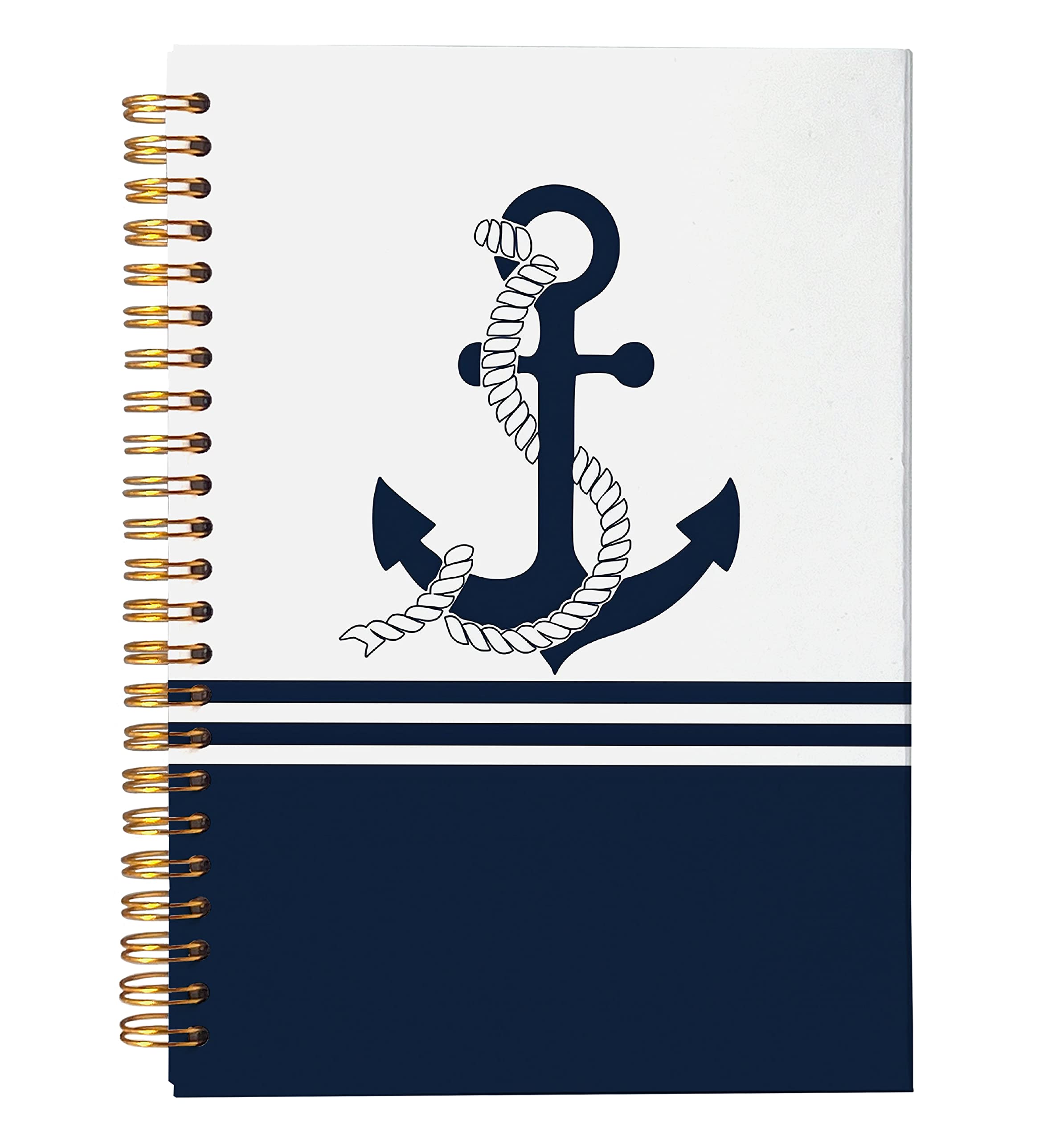 NEGIGA Cuaderno de espiral con forro de cuerda de ancla náutica azul marino de 8.3 x 5.5 pulgadas, cuaderno de tapa dura para tomar notas de trabajo, regalos para amantes del océano, regalos de