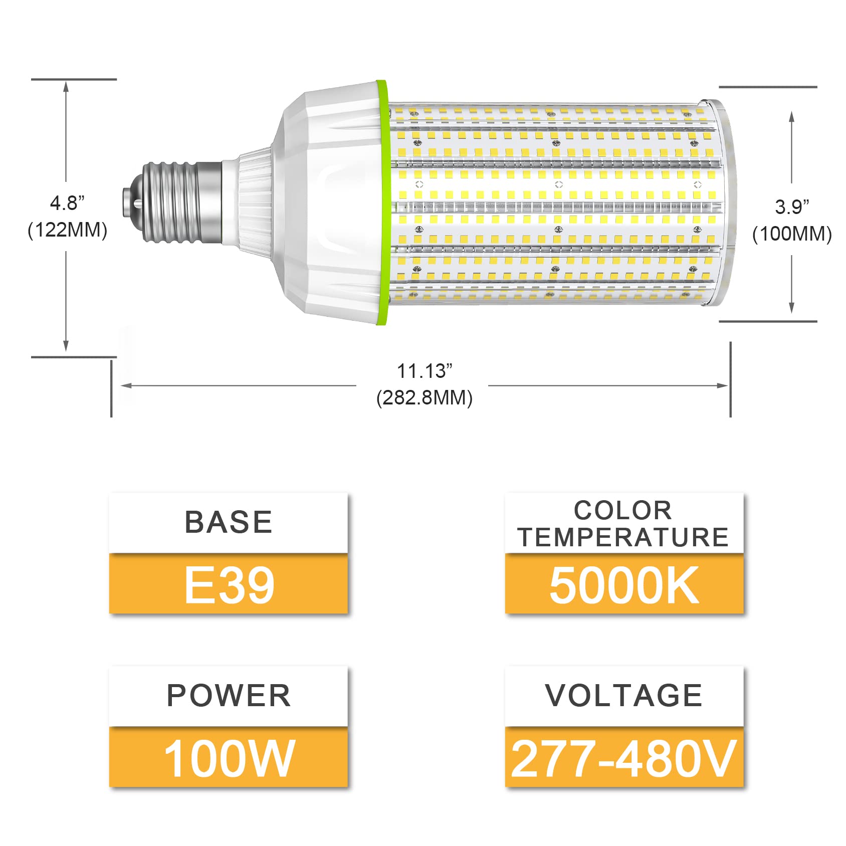 6 PCS 480V LED Corn Light Bulbs 100W E39 Base 15 500LM 5000K ETL Listed 400W HID Replacement — view 4