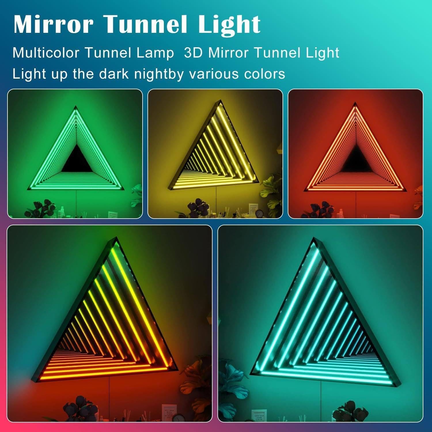 Futuristische RGB-Unendlichkeitsspiegel-Wandleuchte, 3D-Tunnel-LED-Lampe mit mehrfarbigem Verlauf, ideal für Gamer-Zimmer, Bar, KTV, Party-Hintergrunddekoration A50cm