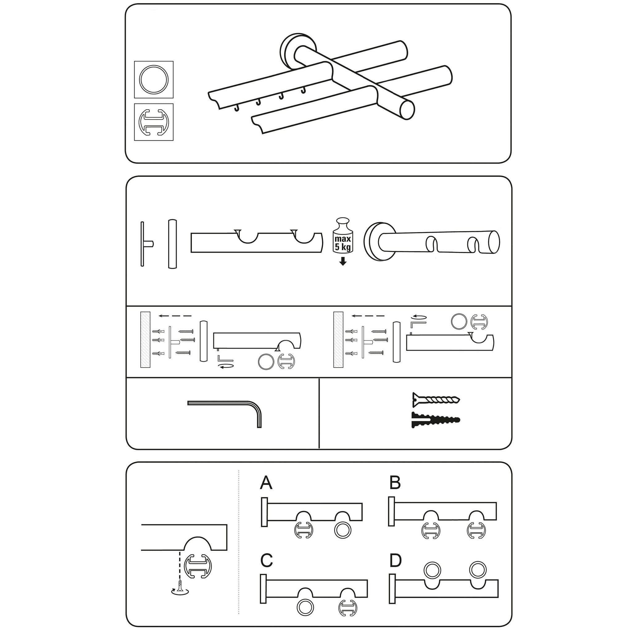 SN Deco - Innenlaufgarnitur Genua, Ø 16mm, 2-Lauf edelstahl optik 320cm (4x160cm inkl. Verbinder)