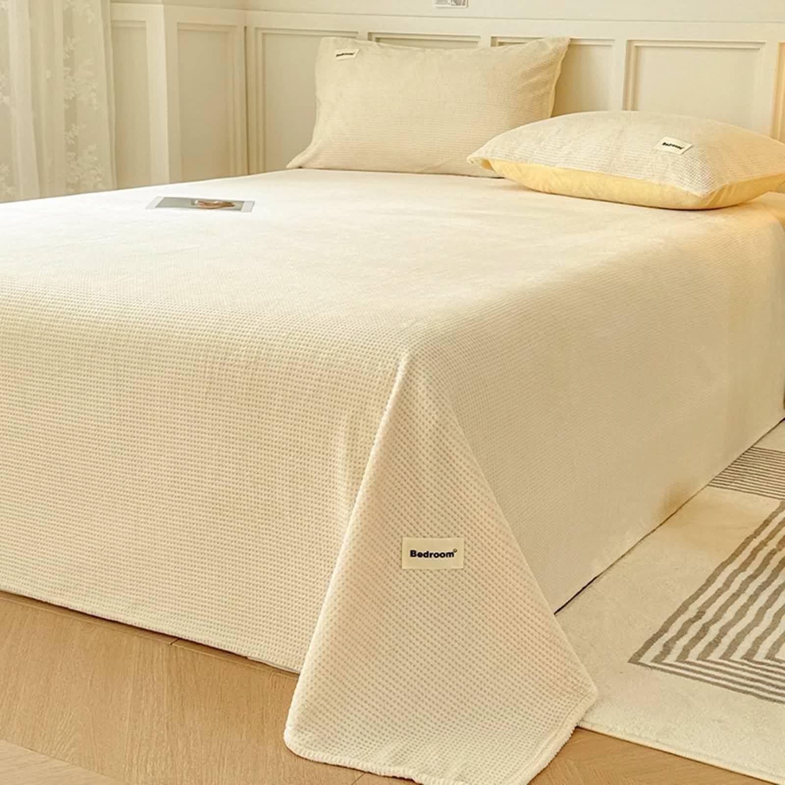 Bed Sheet, Bed Sheets Cremiges Beige Milk Velvet Color Sólido Sábana Sábana de Cama 160 x 230 cm 1 Pieza