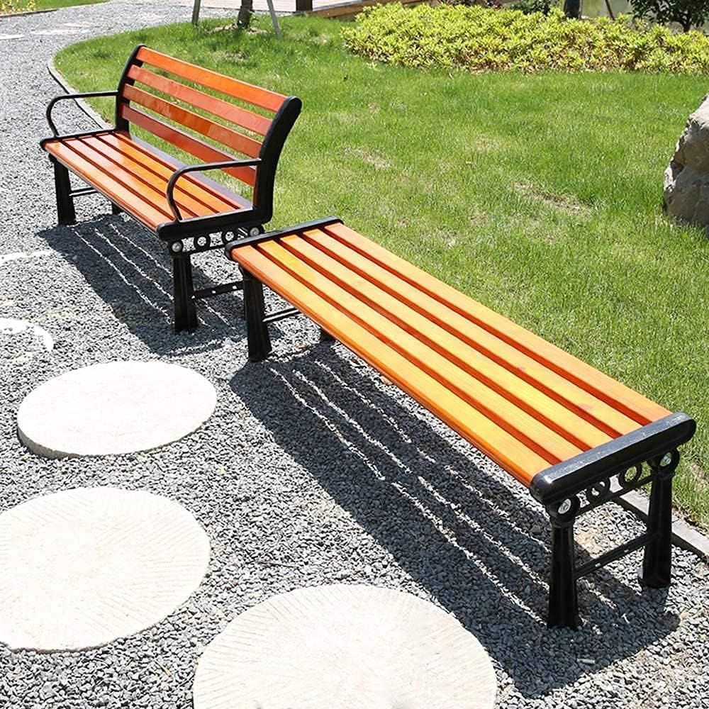 Garden Bench Outdoor Park Bench Cast Iron and Pine Courtyard Bench Outdoor Decoration(B,150CM)