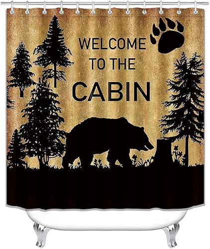 Miniatura 10 de Jayden Madge - Juego de 4 cortinas de ducha de granja, tablero de madera colorido campestre, pino, ciervo, alce, trucha, pesca, vida silvestre,