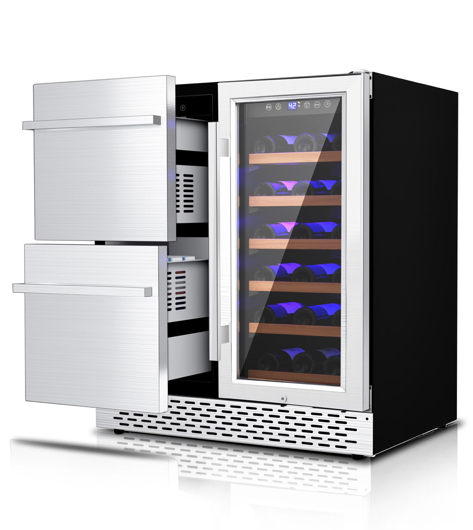 RLPI 30'' Outdoor Wine and Beverage Refrigerator 80 Cooler, 2 Drawer Dual Zone Wine Fridge with Intelligent Control Advanced Compressor Under Counter Freestanding for Patio Bar Cabinet on Fridge.com