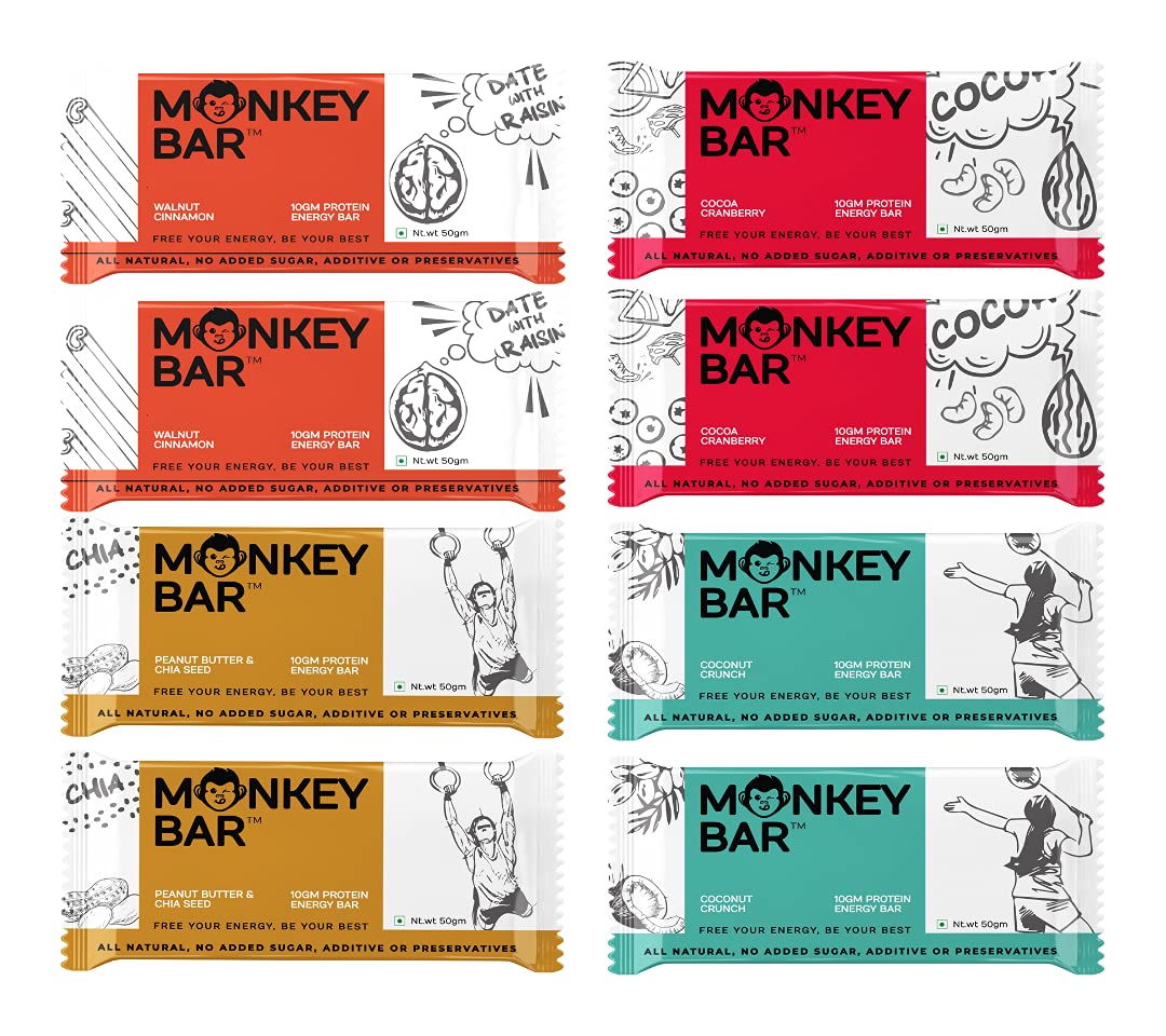 MONKEY BAR - Classic 4 Protein Bars - 8 Bars, 50g each, 10-12g Protein, Healthy & High Protein Snack, No Added Sugar, 5-7 All Natural Ingredients-image-32